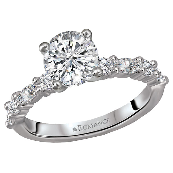 14K White Gold Classic Semi-Mount Romance Collection Wedding Ring.