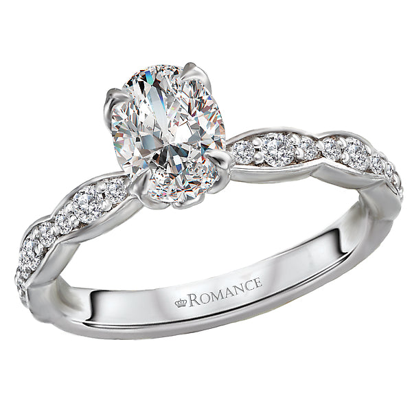 14K White Gold Classic Semi-Mount Romance Collection Wedding Ring.