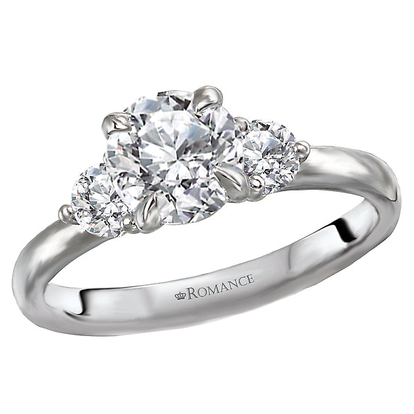 3-Stone Semi-Mount 14K White Gold Romance Collection Wedding Ring.