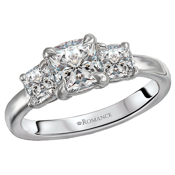 3-Stone Semi-Mount 14K White Gold Romance Collection Wedding Ring.