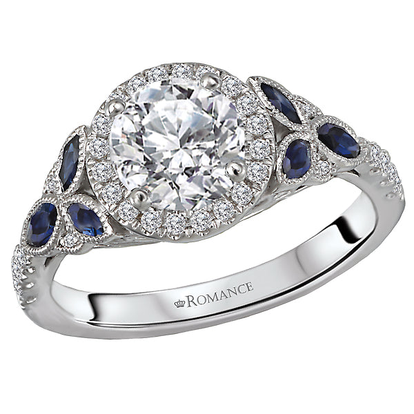 14K White Gold Sapphire and Semi-Mount Romance Collection Wedding Ring.