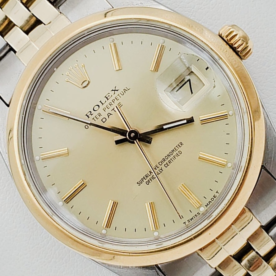 Men's Rolex 36mm DateJust 14K Gold / Stainless Steel Two Tone Watch with Champagne Dial and Smooth Bezel. (Pre-Owned 16233)