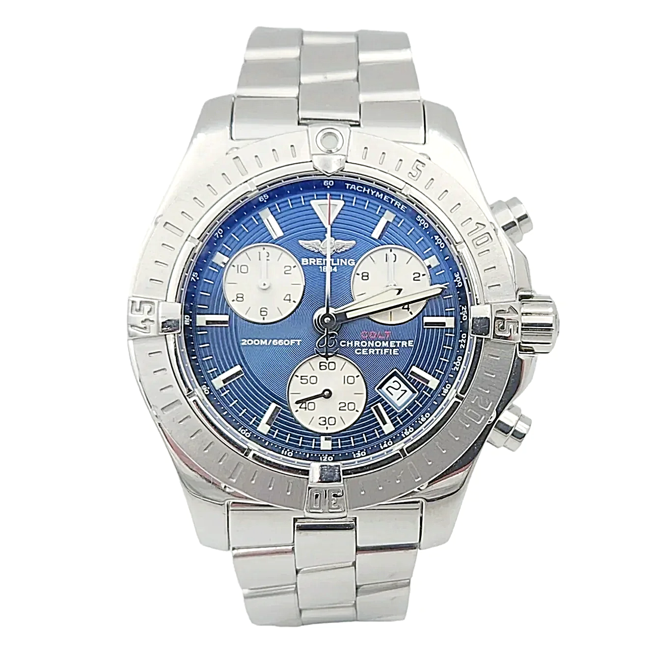 Men's Breitling 41mm Colt Stainless Steel Watch with Blue Chronograph Dial. (Pre-Owned A73380)