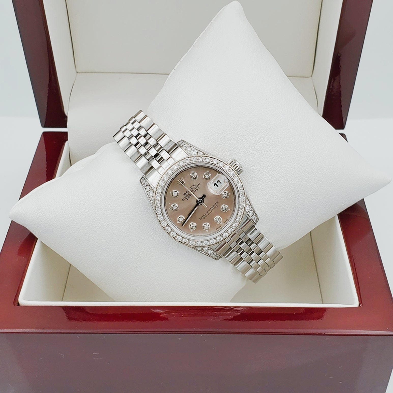 Ladies Rolex 26mm DateJust Stainless Steel Watch with Gray Diamond Dial and Custom Diamond Bezel. (Pre-Owned)