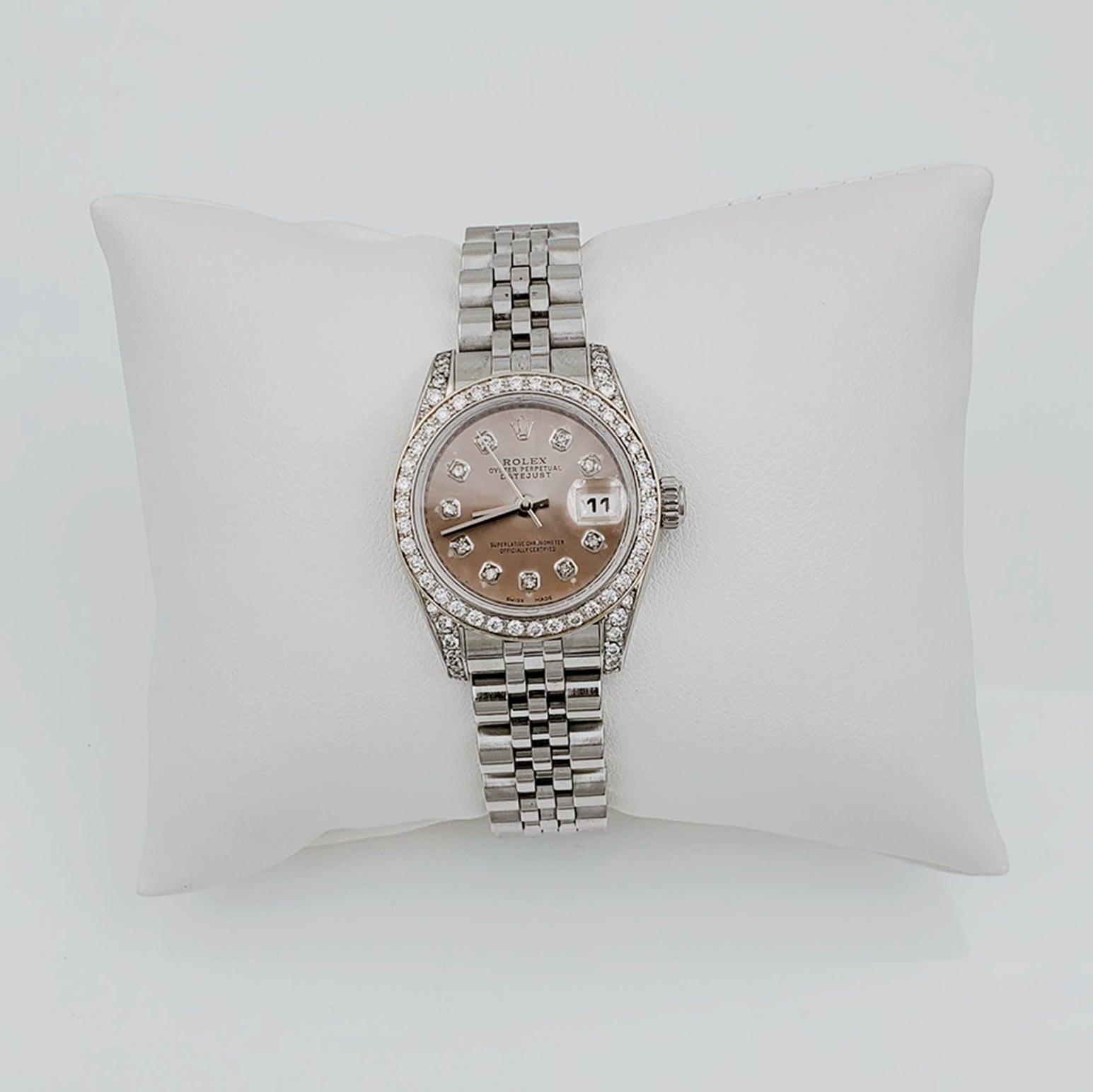 Ladies Rolex 26mm DateJust Stainless Steel Watch with Gray Diamond Dial and Custom Diamond Bezel. (Pre-Owned)