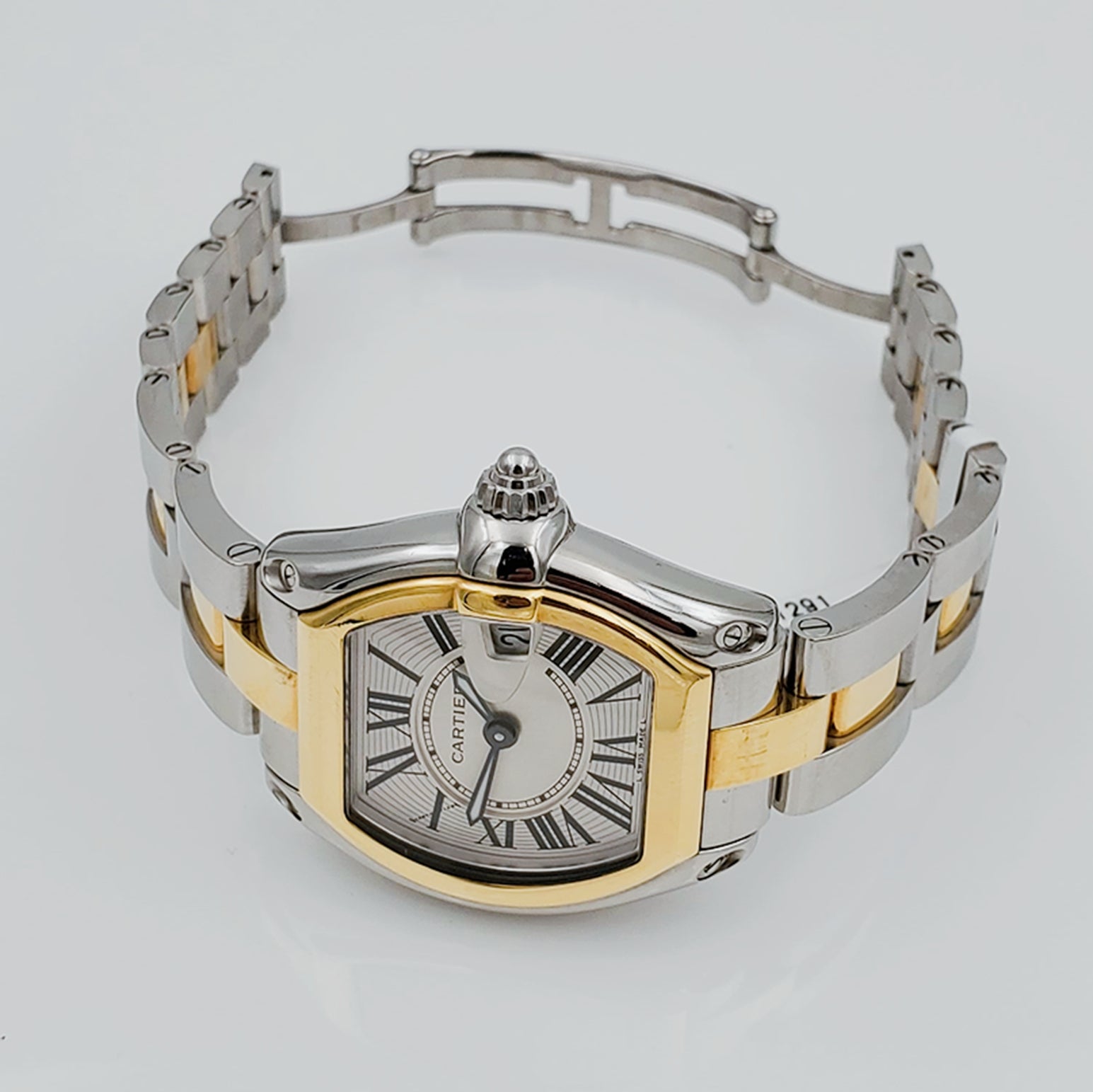 Ladies Medium Cartier Roadster 18K Yellow Gold with Silver Dial and Steel Watch. (Pre-Owned)