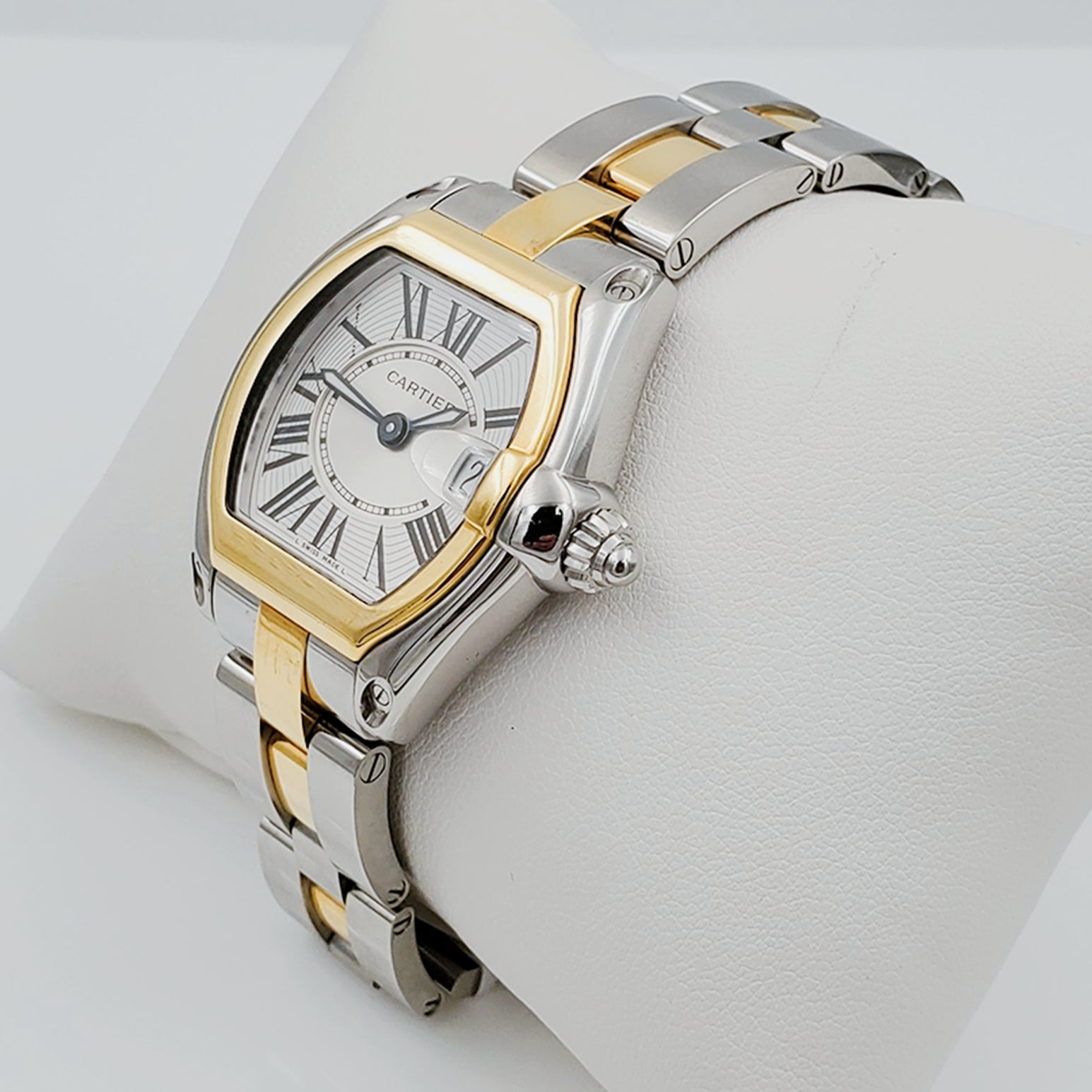 Ladies Medium Cartier Roadster 18K Yellow Gold with Silver Dial and Steel Watch. (Pre-Owned)