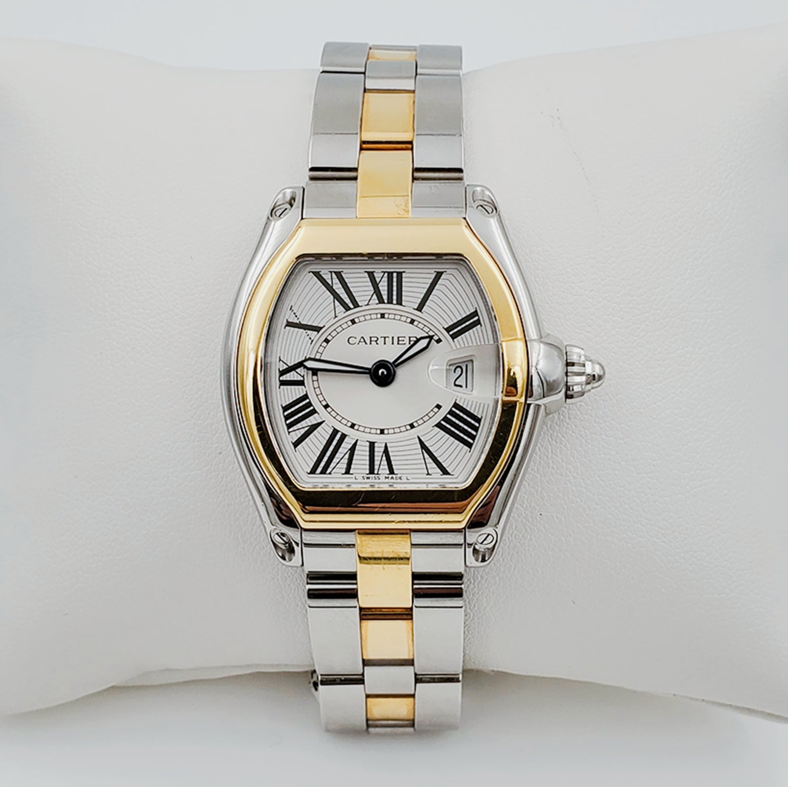 Ladies Medium Cartier Roadster 18K Yellow Gold with Silver Dial and Steel Watch. (Pre-Owned)