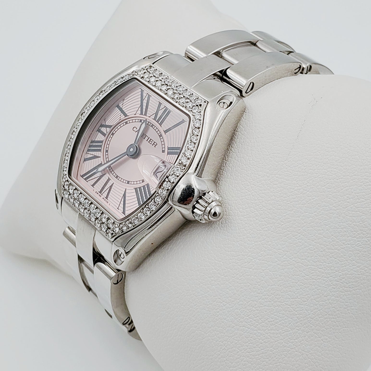 Ladies Medium Roadster Cartier Stainless Steel Roadster Watch with Diamond Bezel. (Pre-Owned W62016V3)