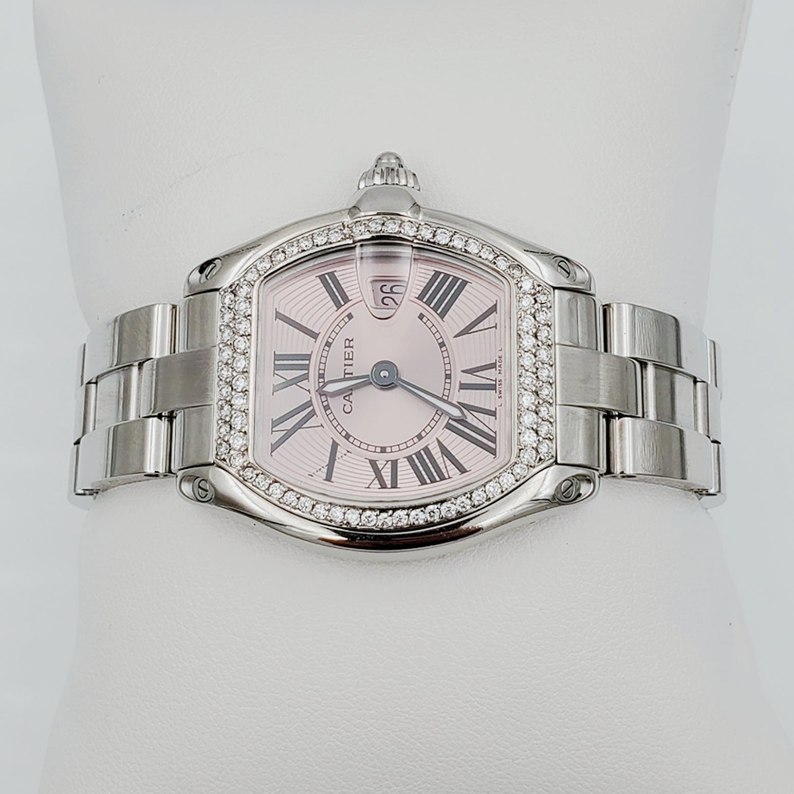 Ladies Medium Roadster Cartier Stainless Steel Roadster Watch with Diamond Bezel. (Pre-Owned W62016V3)