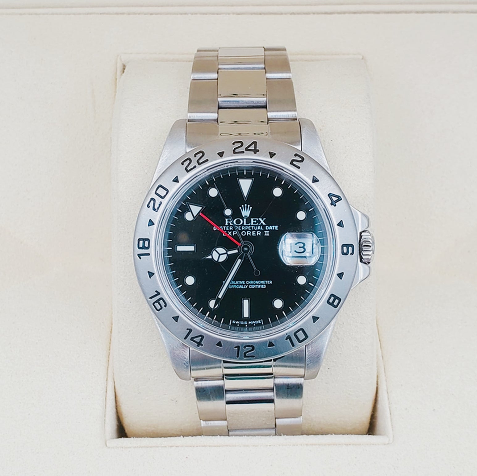 *Men's Rolex 40mm Explorer II Stainless Steel Watch with Oyster Band and Black Dial. (Pre-Owned)