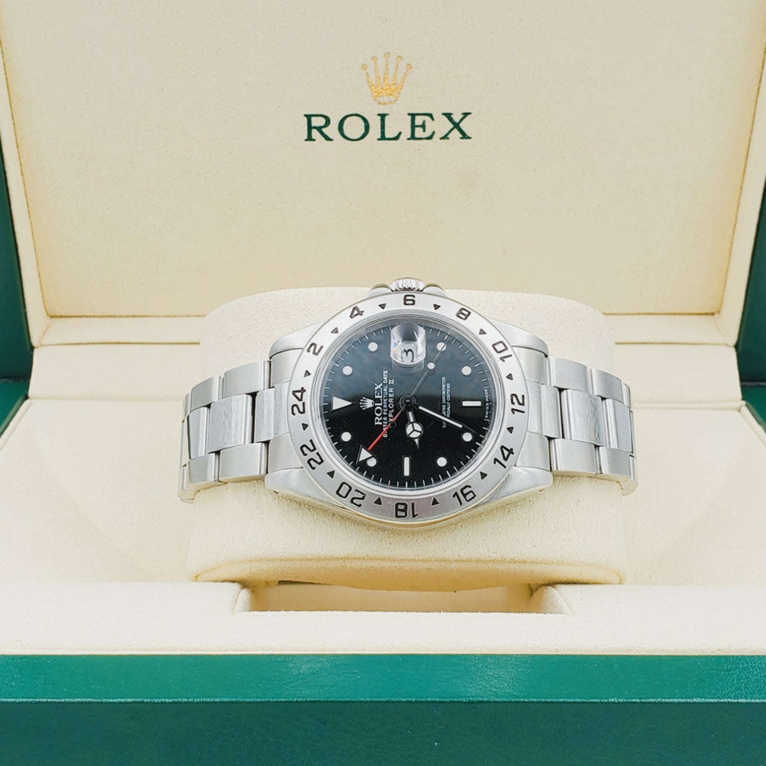 *Men's Rolex 40mm Explorer II Stainless Steel Watch with Oyster Band and Black Dial. (Pre-Owned)