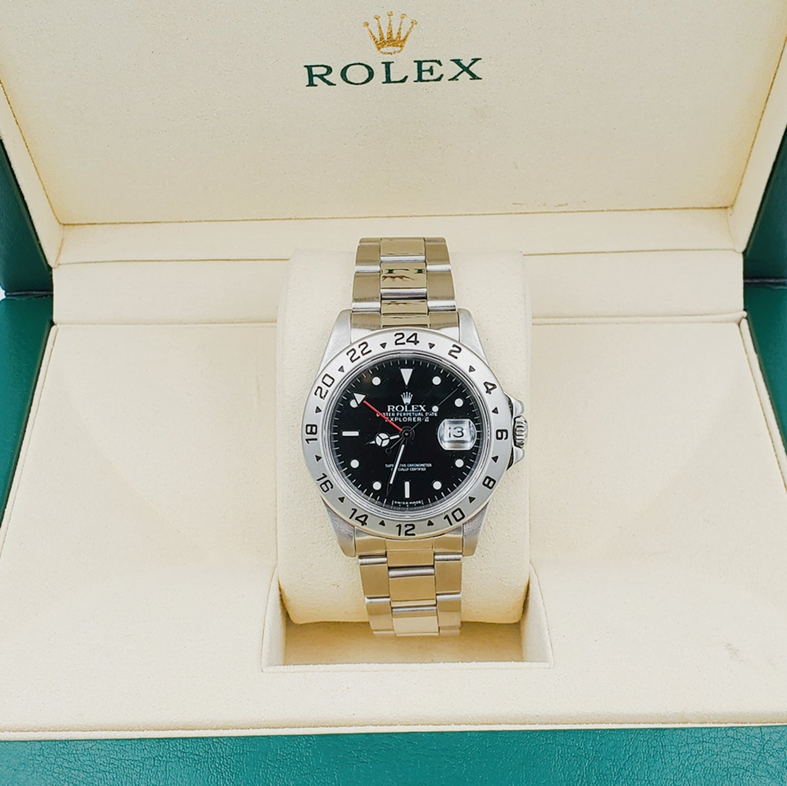 *Men's Rolex 40mm Explorer II Stainless Steel Watch with Oyster Band and Black Dial. (Pre-Owned)