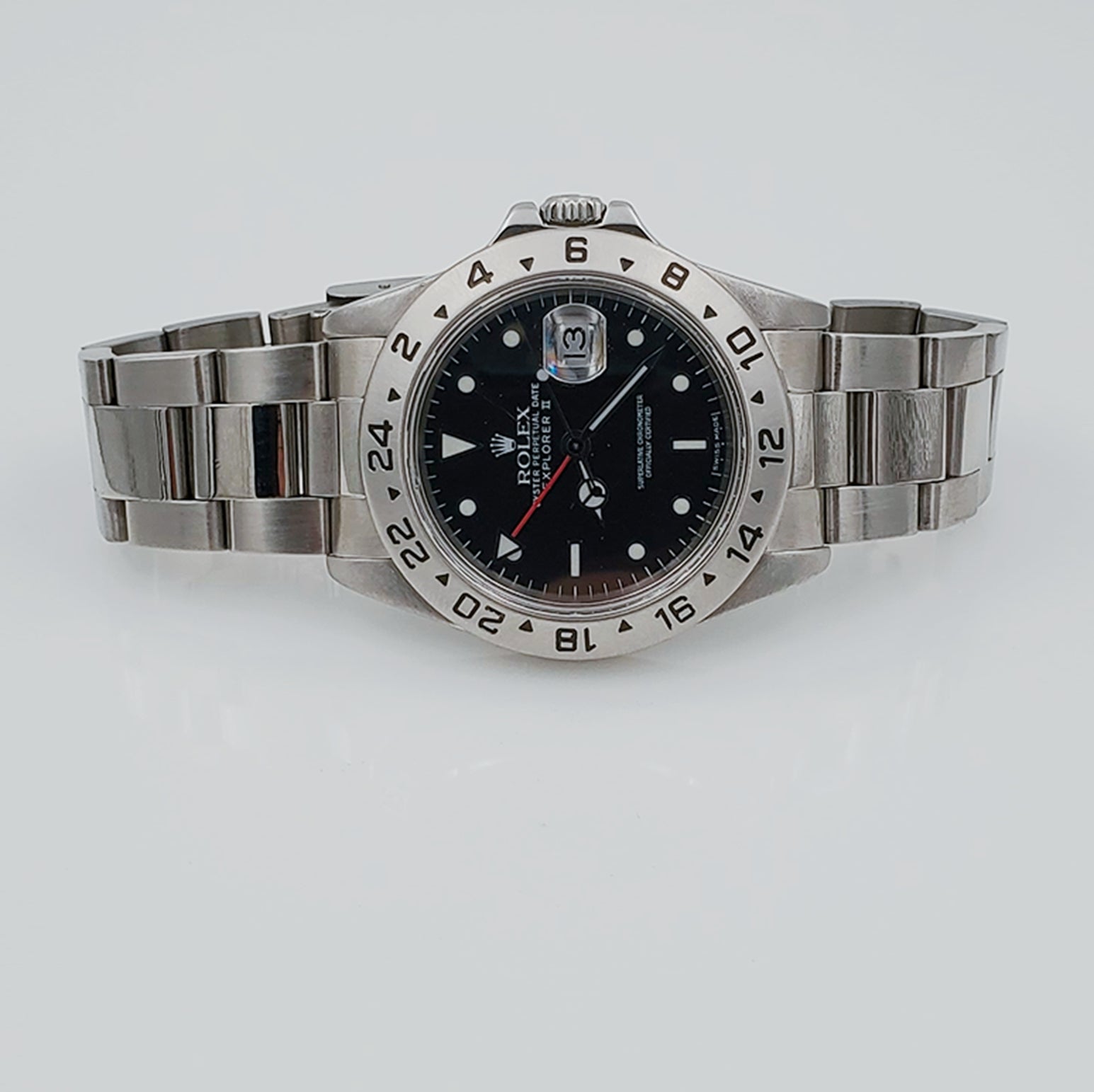 *Men's Rolex 40mm Explorer II Stainless Steel Watch with Oyster Band and Black Dial. (Pre-Owned)