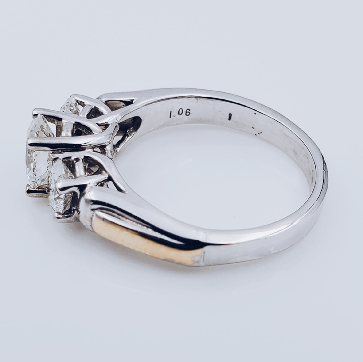 Women's 14K White Gold 3 Stone Oval Shape Diamonds 1.18 CT (SI Color H) 2.8 GR Total Weight Anniversary Band. (Size: 5.0)