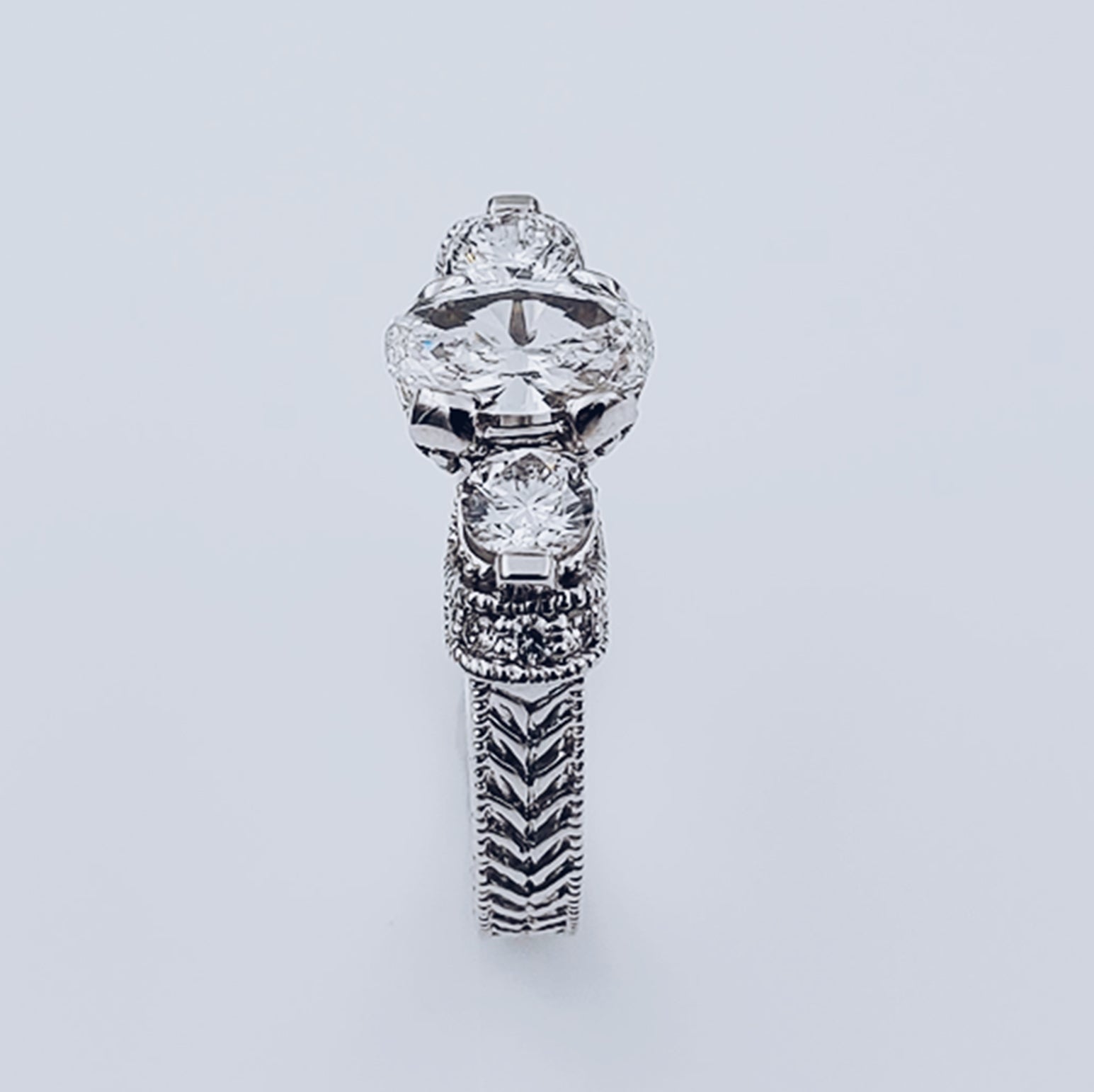 Women's 14K White Gold 0.62 CT Round Diamonds with Oval Shape Center Diamond, 5.3 GR Total Weight Anniversary Band. (Size: 6.5)