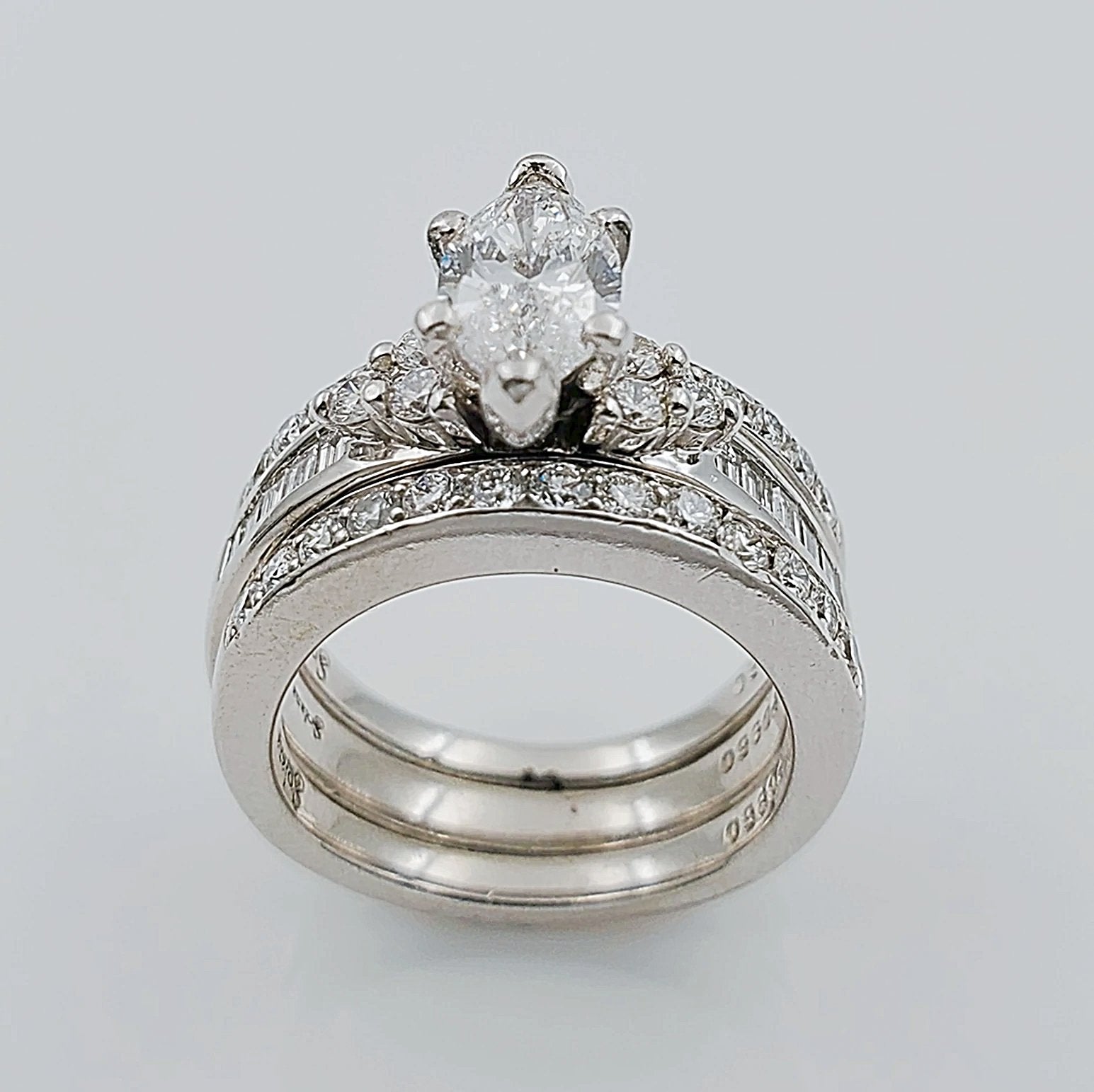 Women's 18K White Gold with 1.02 CT Marquis Diamond (SI Color H) 12.7 GR Total Weight Wedding Ring. (Size: 6.5)