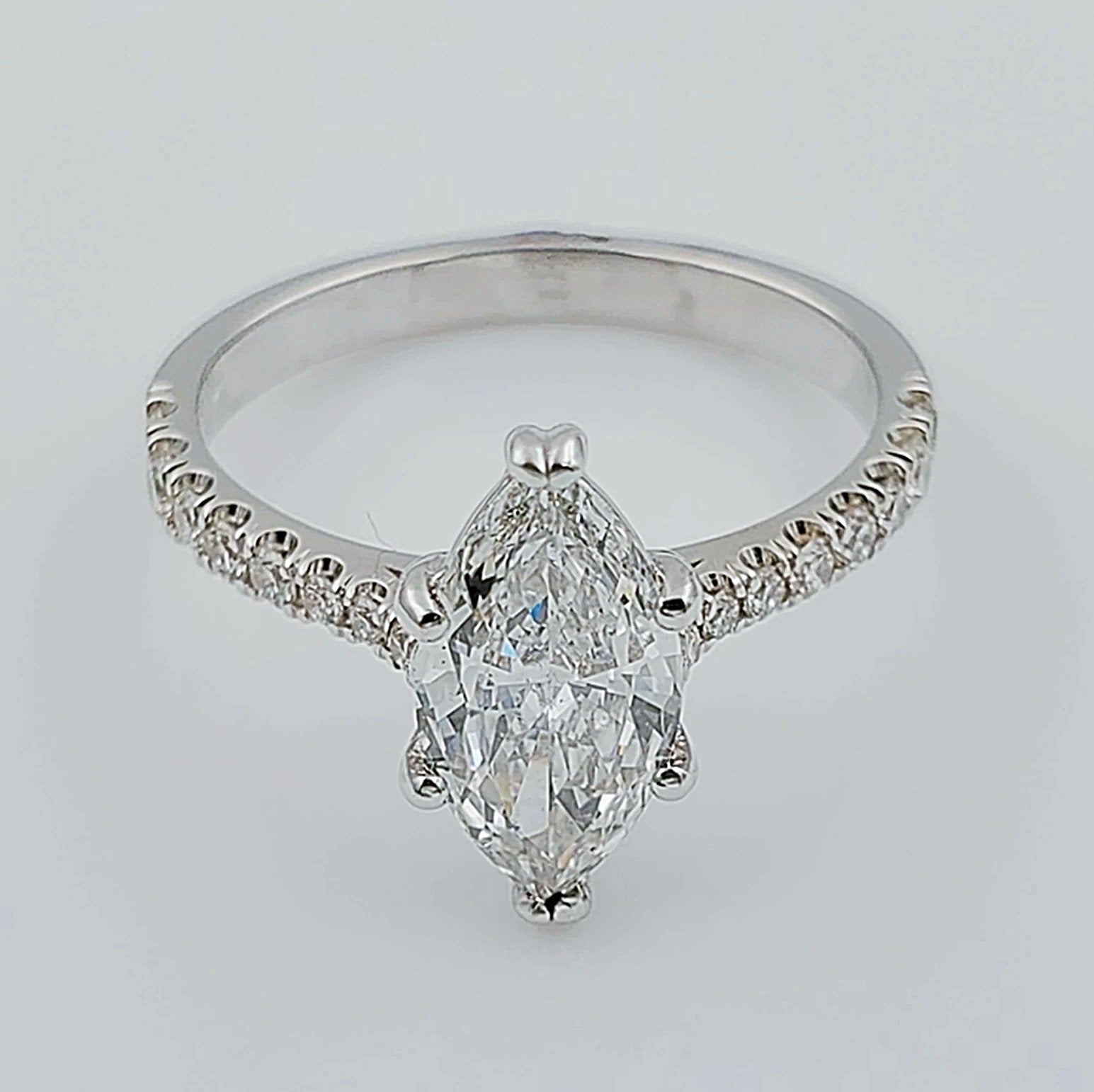 Women's 14K White Gold with 1.12 CT Marquis Center Diamond (I1 Color I) 2.9 GR Total Weight Wedding Ring. (Size: 6.25)