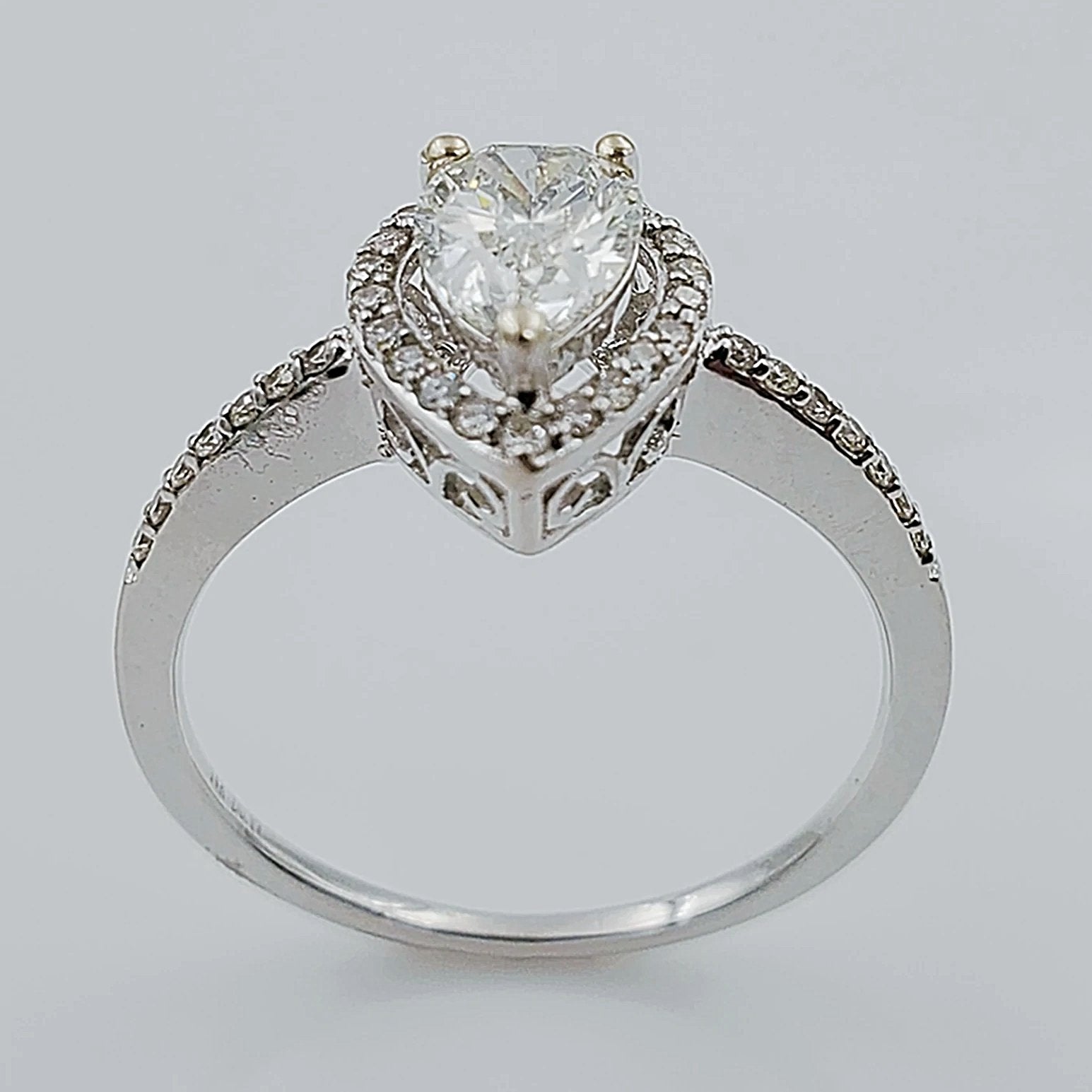 Women's 14K White Gold 35 Round Diamonds and 0.69 CT Pear Shape Center Stone (I1 Color J) 2.8 GR Anniversary Band. (Size: 6.25)