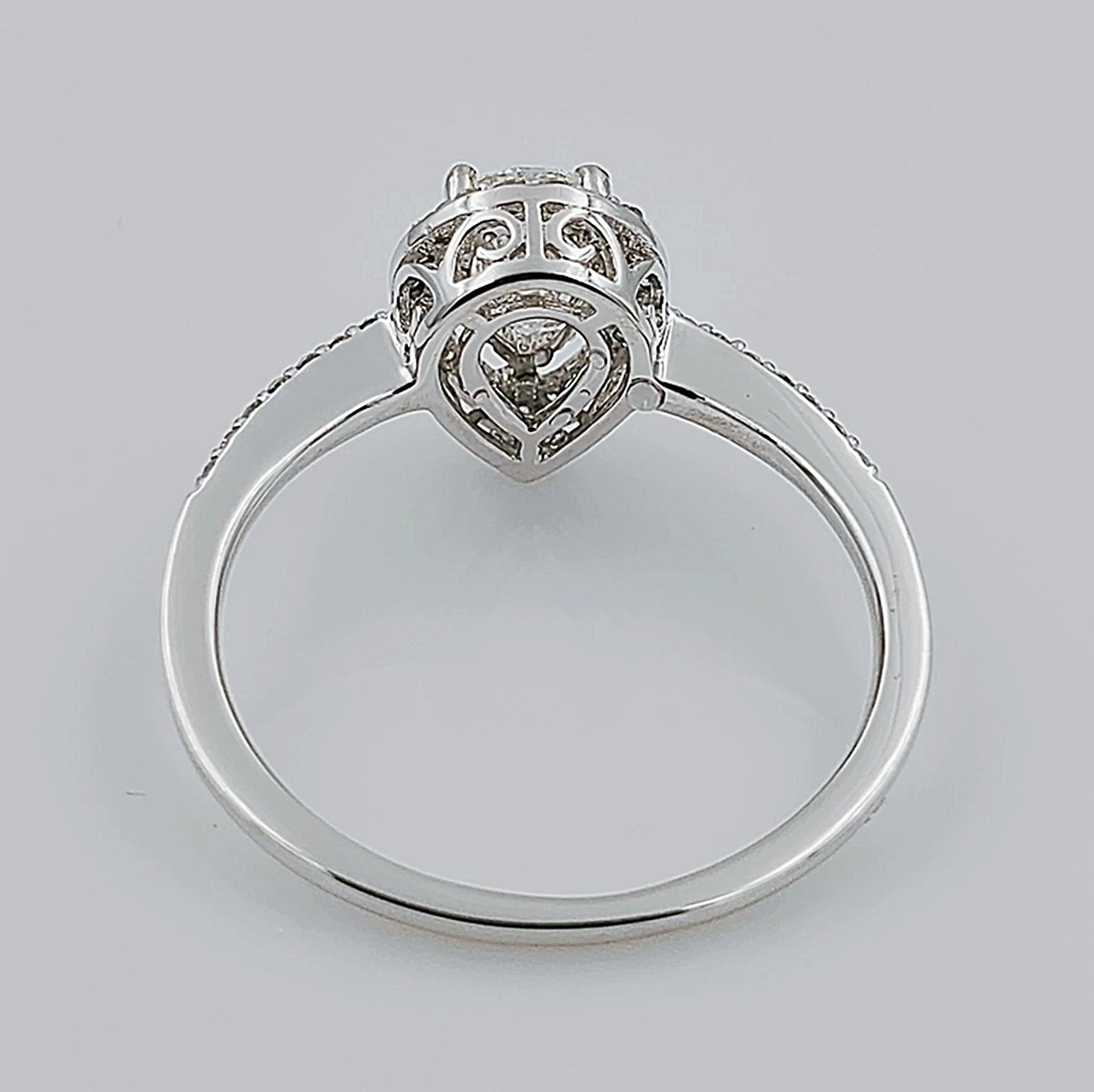 Women's 14K White Gold 35 Round Diamonds and 0.69 CT Pear Shape Center Stone (I1 Color J) 2.8 GR Anniversary Band. (Size: 6.25)