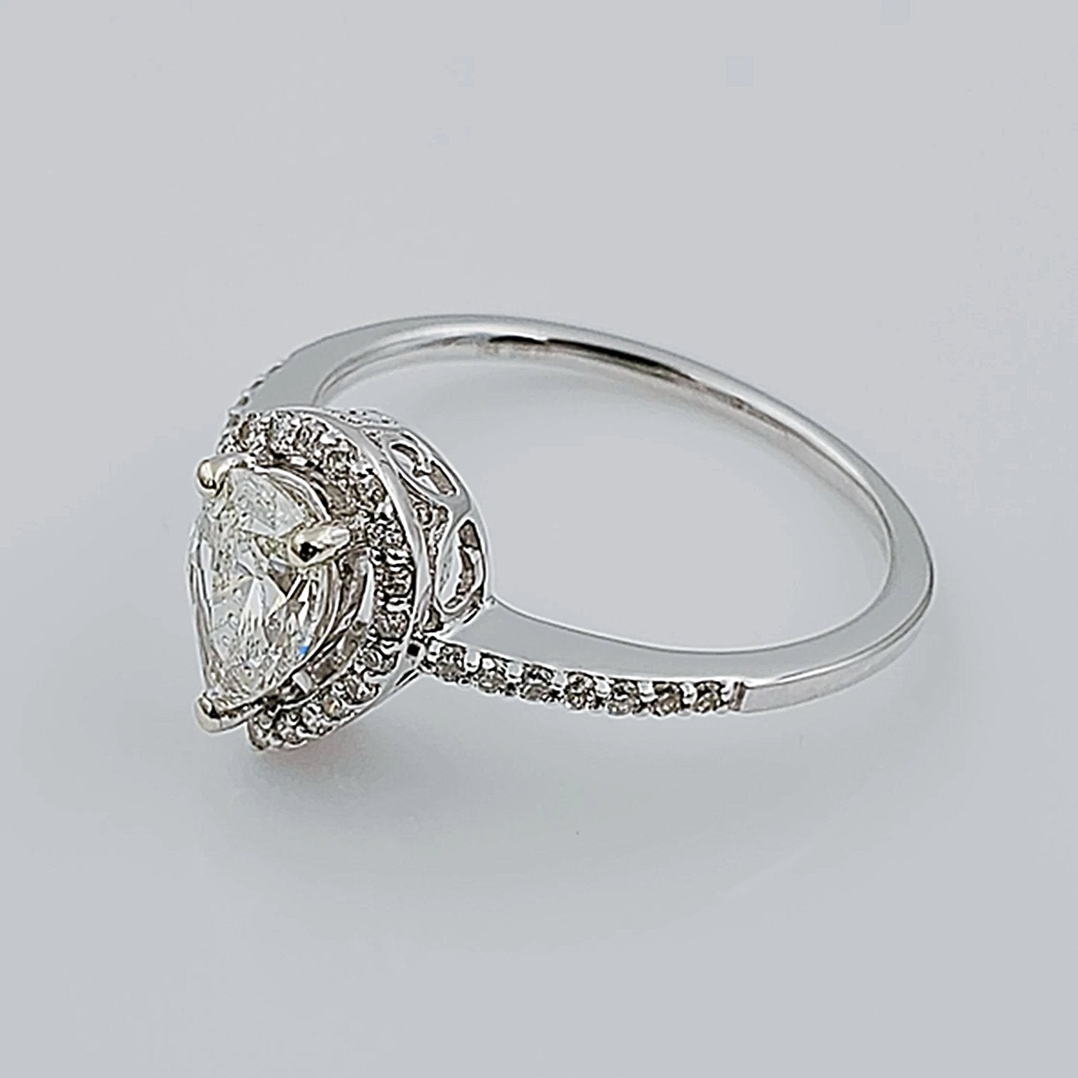 Women's 14K White Gold 35 Round Diamonds and 0.69 CT Pear Shape Center Stone (I1 Color J) 2.8 GR Anniversary Band. (Size: 6.25)