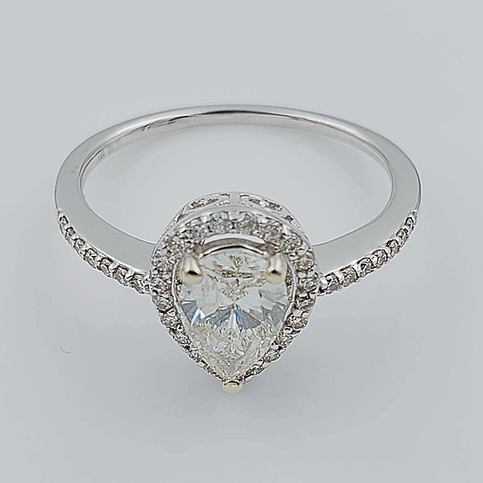 Women's 14K White Gold 35 Round Diamonds and 0.69 CT Pear Shape Center Stone (I1 Color J) 2.8 GR Anniversary Band. (Size: 6.25)