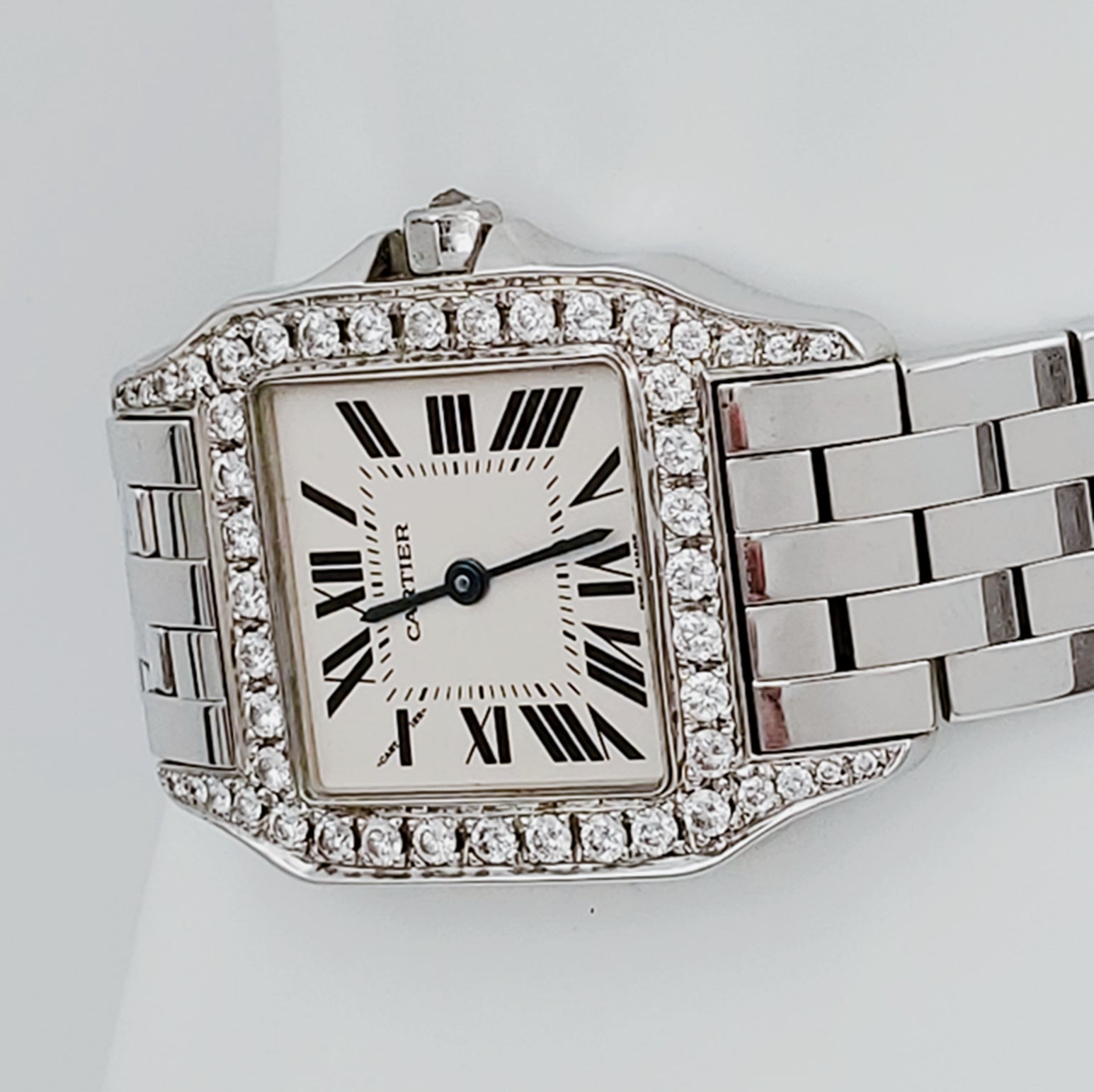 Ladies Medium Cartier Panthere Watch with 1.00 CT Custom Diamond Bezel and Lugs In Polished Finish. (Pre-Owned W25065Z5)