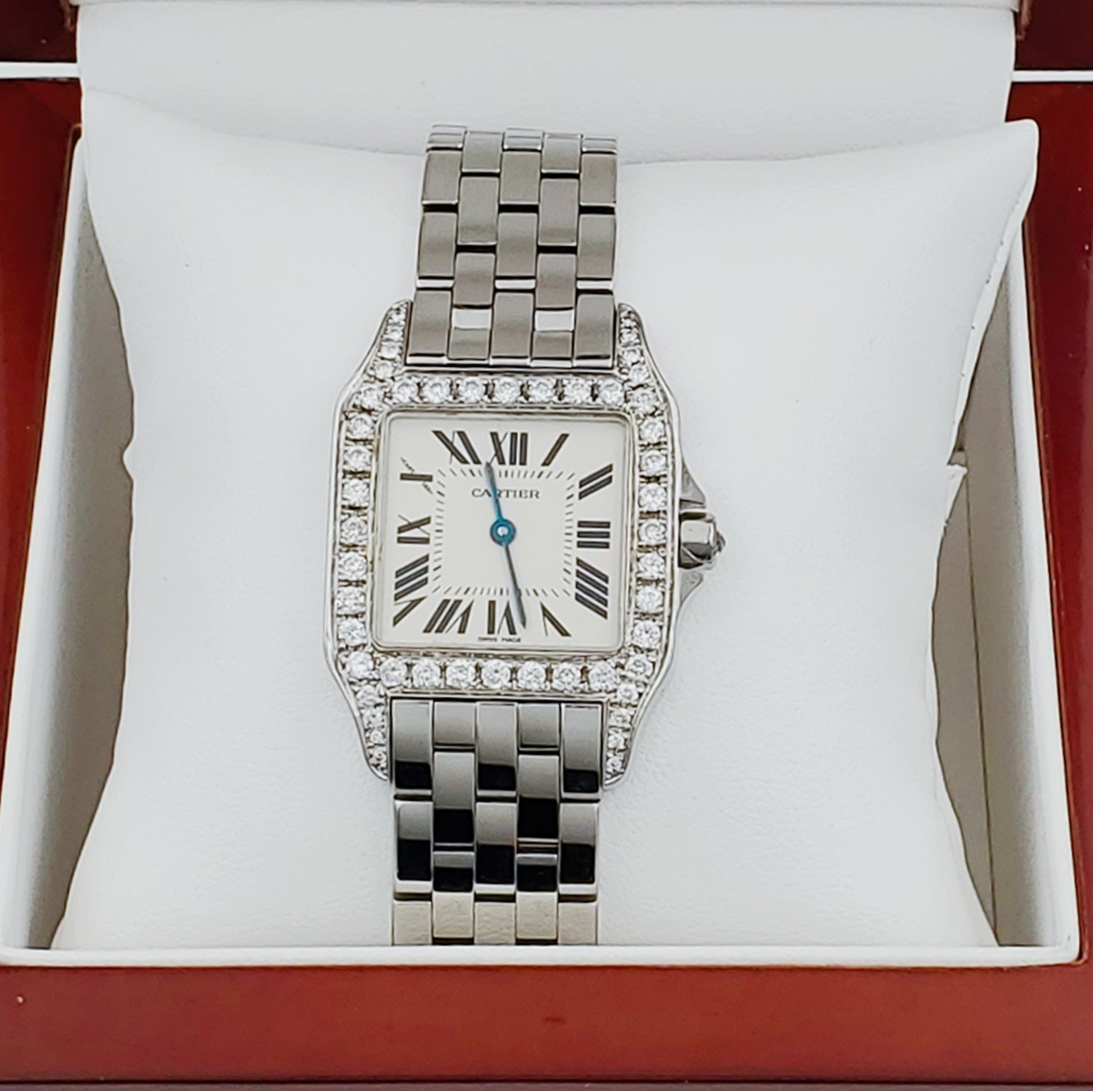 Ladies Medium Cartier Panthere Watch with 1.00 CT Custom Diamond Bezel and Lugs In Polished Finish. (Pre-Owned W25065Z5)