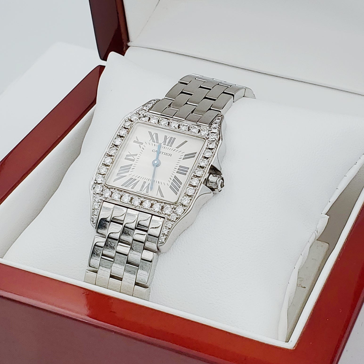 Ladies Medium Cartier Panthere Watch with 1.00 CT Custom Diamond Bezel and Lugs In Polished Finish. (Pre-Owned W25065Z5)