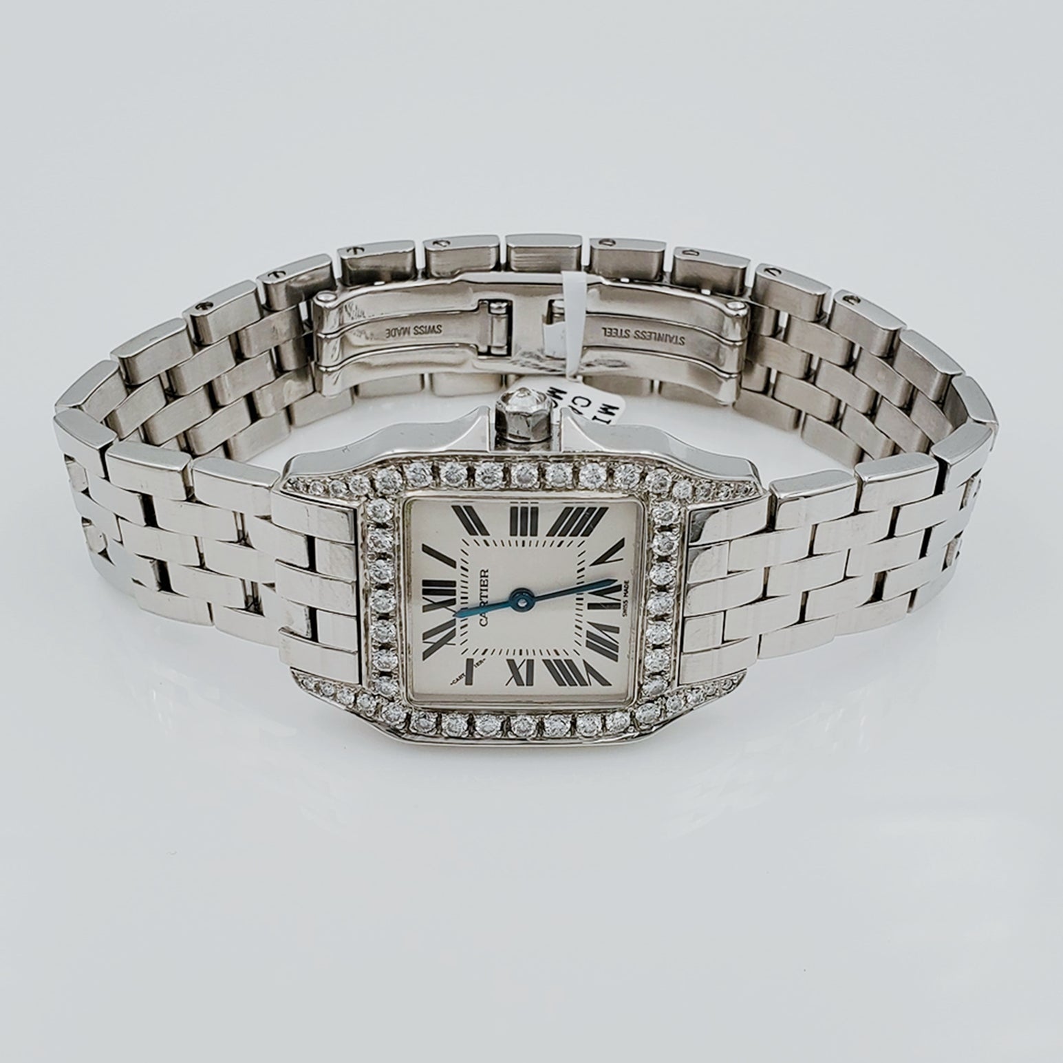 Ladies Medium Cartier Panthere Watch with 1.00 CT Custom Diamond Bezel and Lugs In Polished Finish. (Pre-Owned W25065Z5)