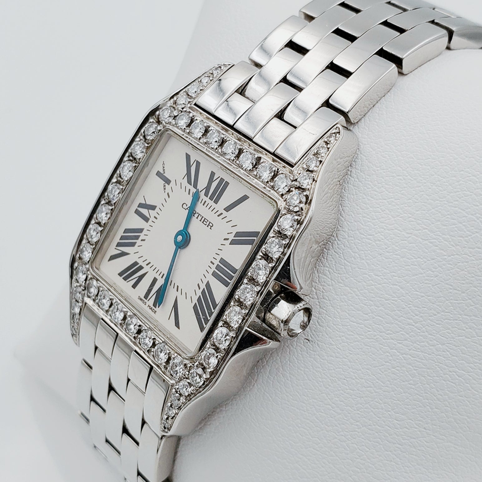 Ladies Medium Cartier Panthere Watch with 1.00 CT Custom Diamond Bezel and Lugs In Polished Finish. (Pre-Owned W25065Z5)