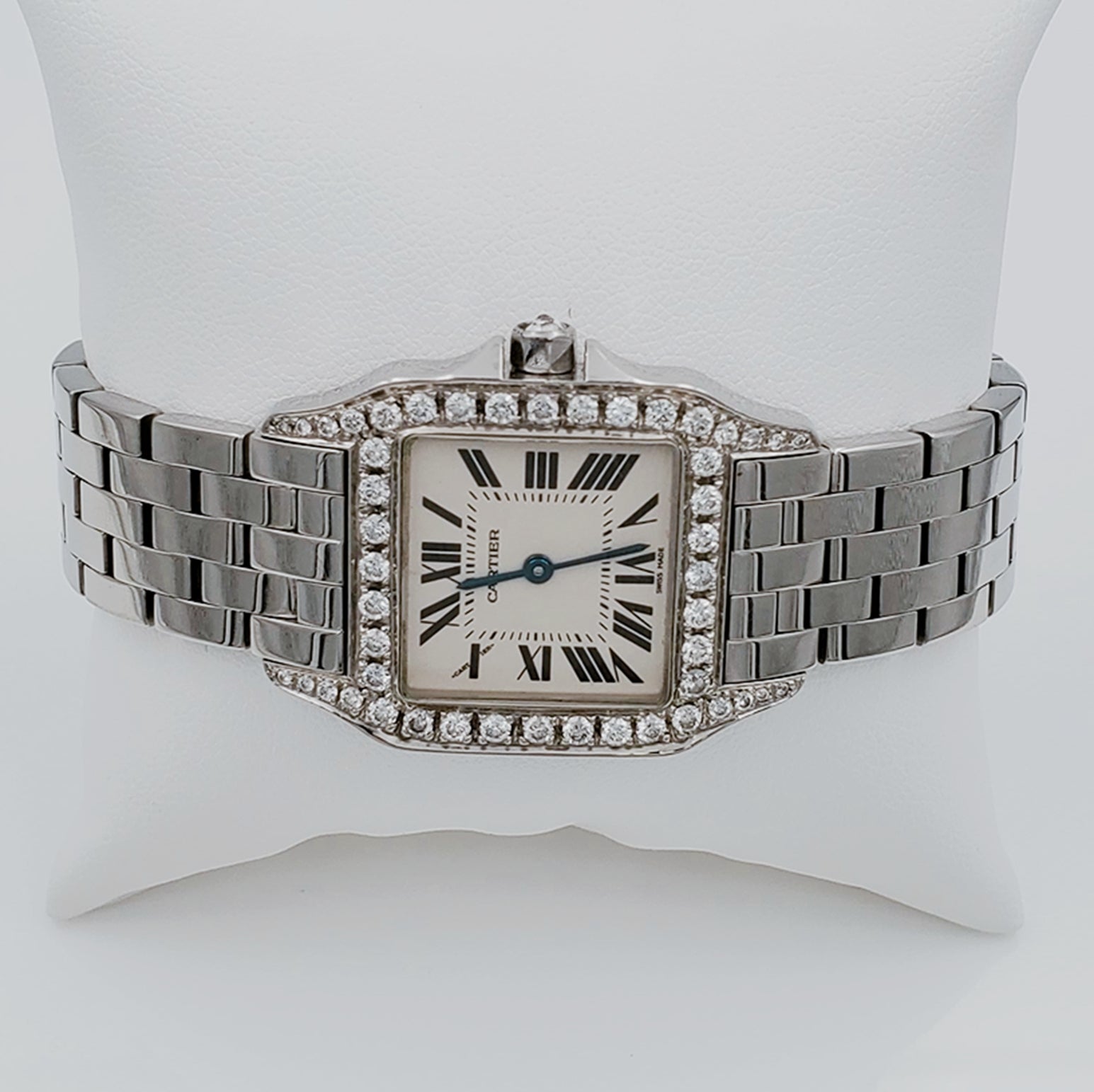 Ladies Medium Cartier Panthere Watch with 1.00 CT Custom Diamond Bezel and Lugs In Polished Finish. (Pre-Owned W25065Z5)