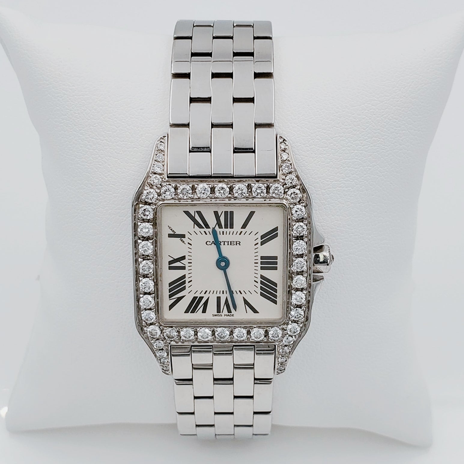 Ladies Medium Cartier Panthere Watch with 1.00 CT Custom Diamond Bezel and Lugs In Polished Finish. (Pre-Owned W25065Z5)