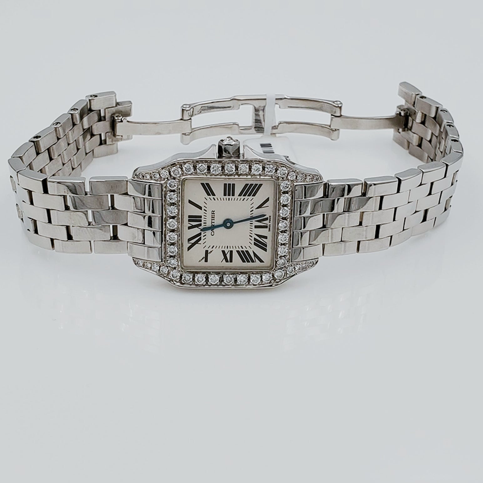 Ladies Medium Cartier Panthere Watch with 1.00 CT Custom Diamond Bezel and Lugs In Polished Finish. (Pre-Owned W25065Z5)