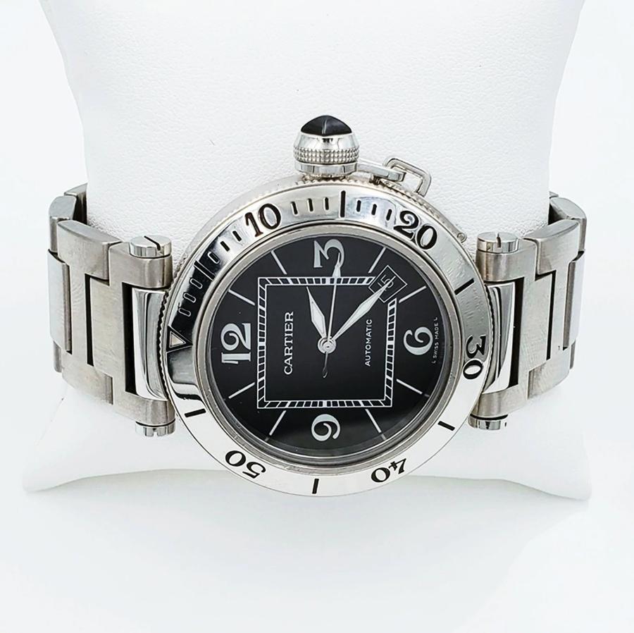 Men's Large 41mm Cartier Pasha Watch with Black Dial in Matte Stainless Steel. (Pre-Owned)