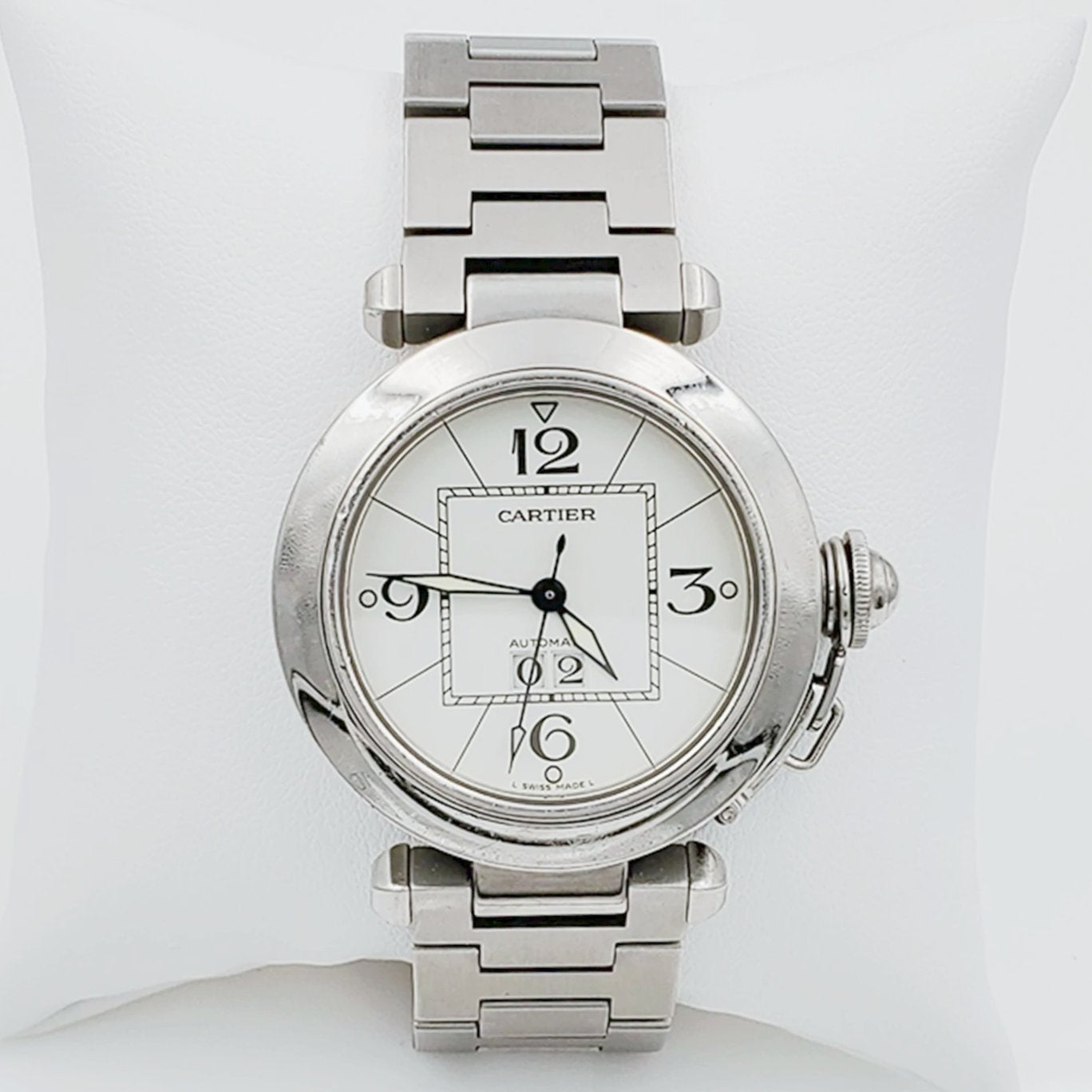 Unisex Medium 36mm Cartier Pasha Watch with White Dial in Matte Stainless Steel. (Pre-Owned)