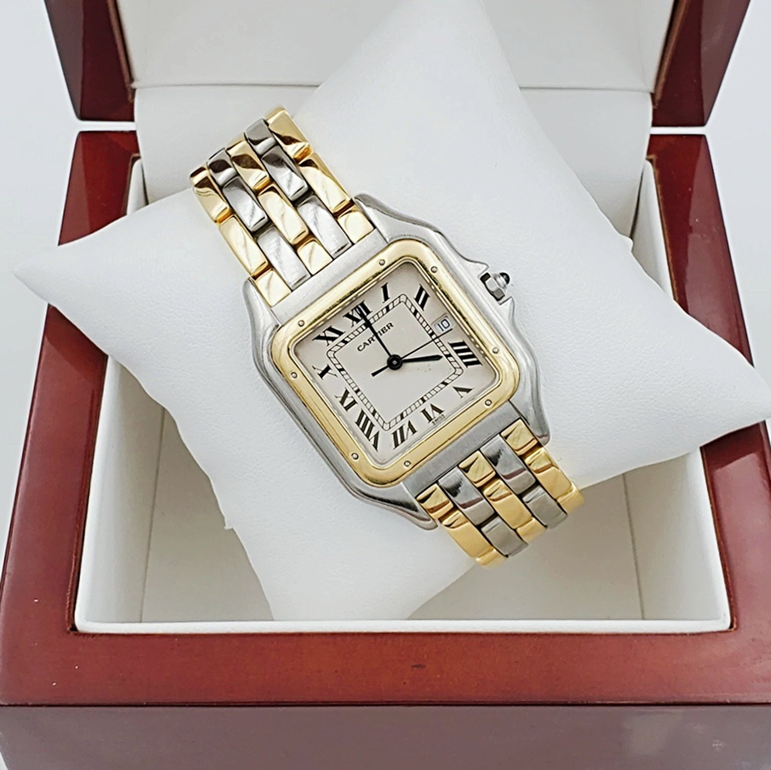 Men's Large Cartier Panthere Watch in 18K Yellow Gold and Stainless Steel, with White Dial. (Pre-Owned)