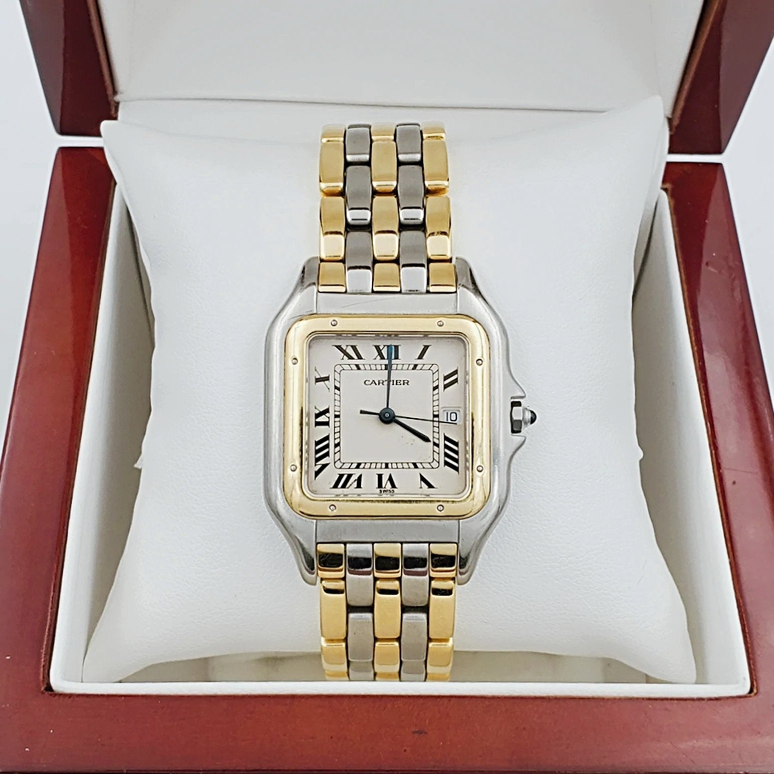 Men's Large Cartier Panthere Watch in 18K Yellow Gold and Stainless Steel, with White Dial. (Pre-Owned)