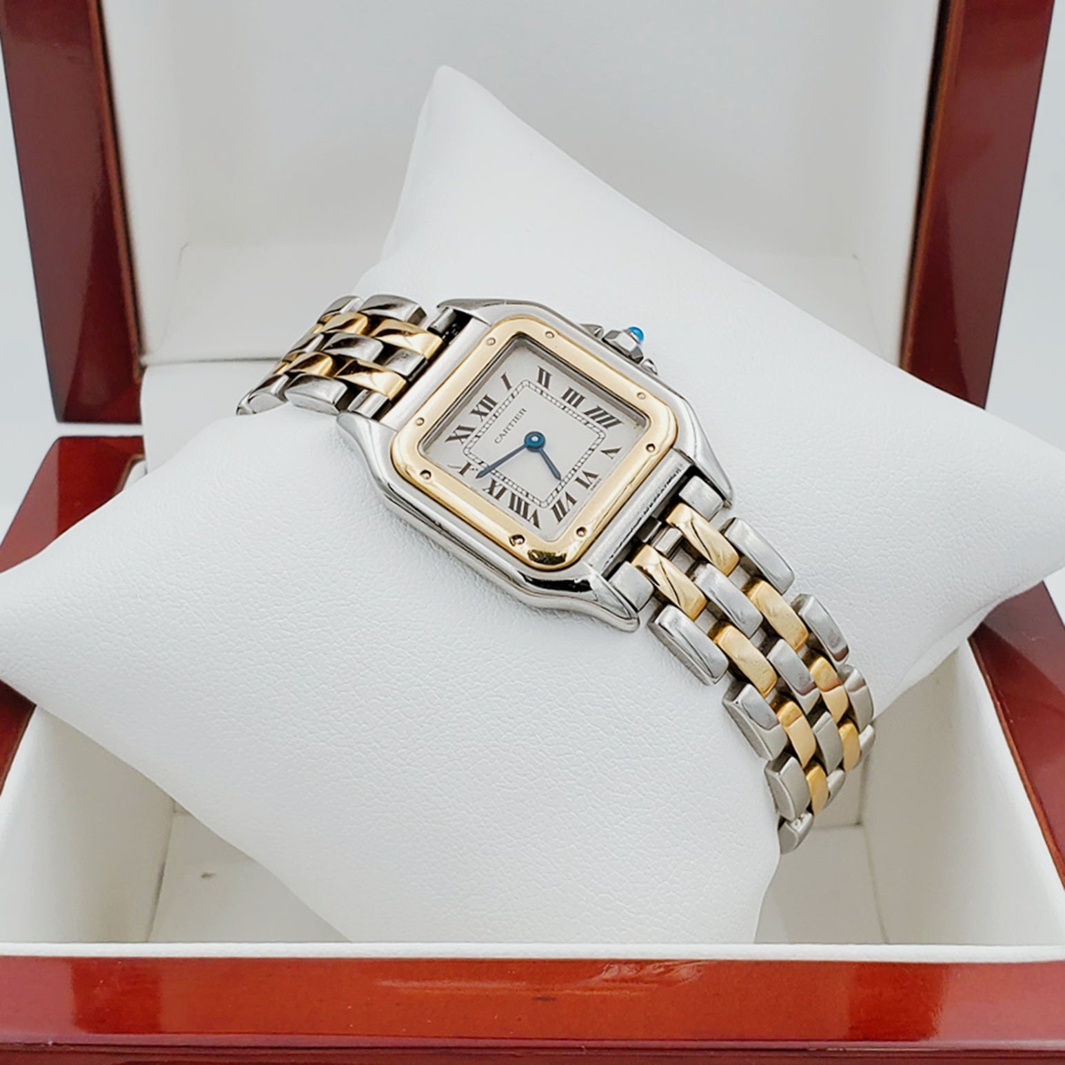 Ladies Small Cartier Panthere Watch in 18K Yellow Gold and Stainless Steel with White Dial. (Pre-Owned)