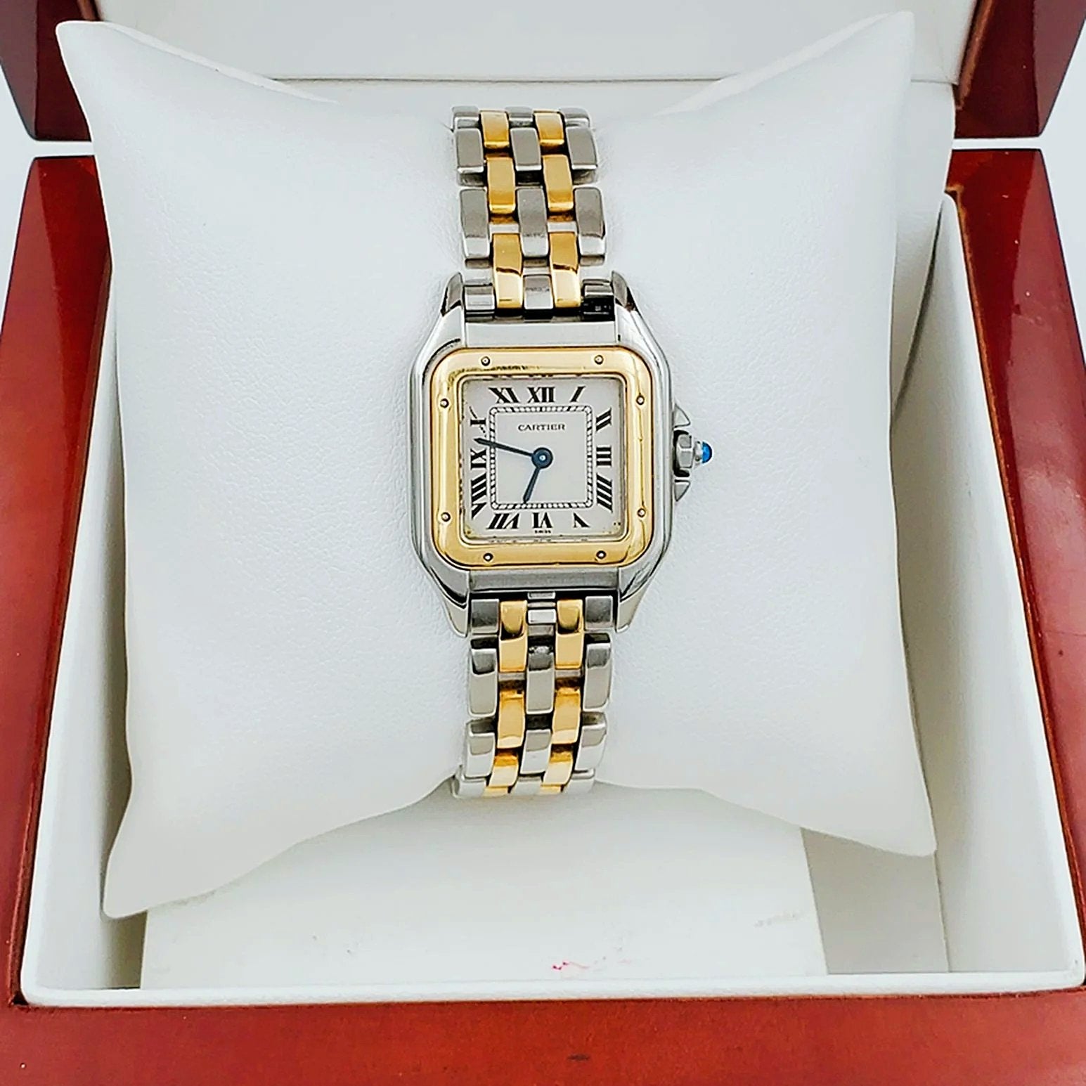 Ladies Small Cartier Panthere Watch in 18K Yellow Gold and Stainless Steel with White Dial. (Pre-Owned)