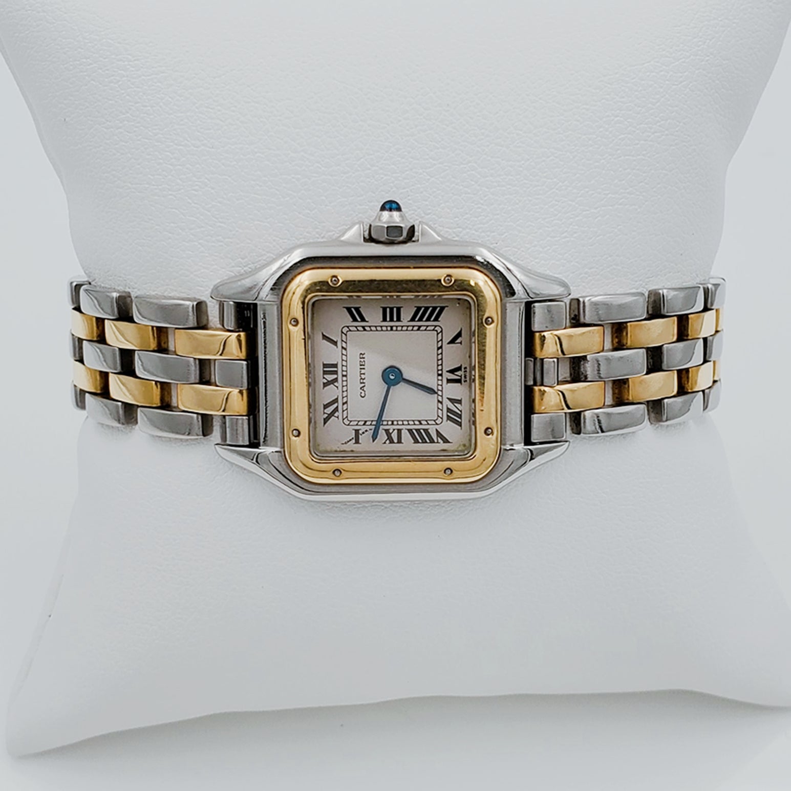 Ladies Small Cartier Panthere Watch in 18K Yellow Gold and Stainless Steel with White Dial. (Pre-Owned)