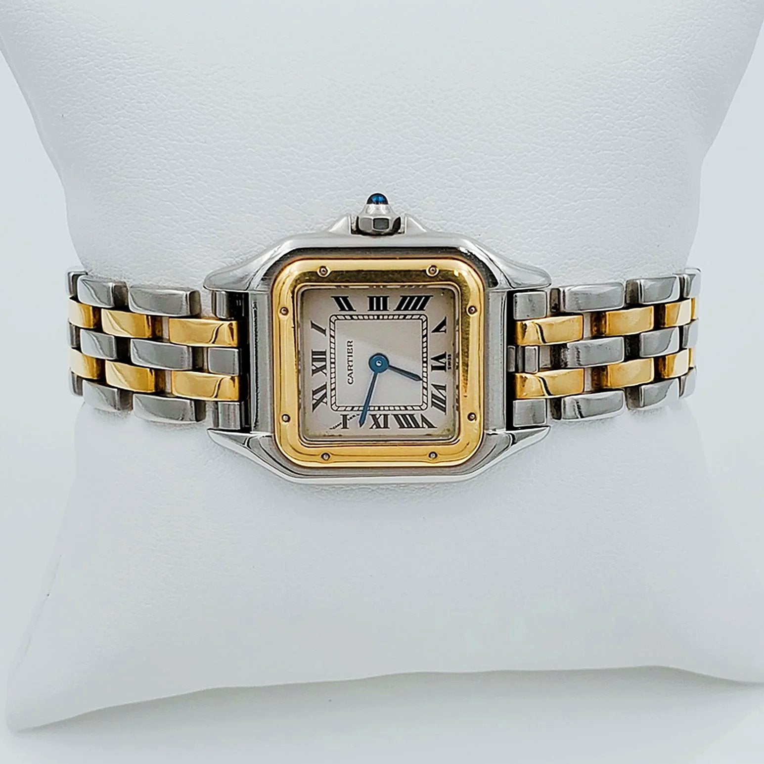 Ladies Small Cartier Panthere Watch in 18K Yellow Gold and Stainless Steel with White Dial. (Pre-Owned)