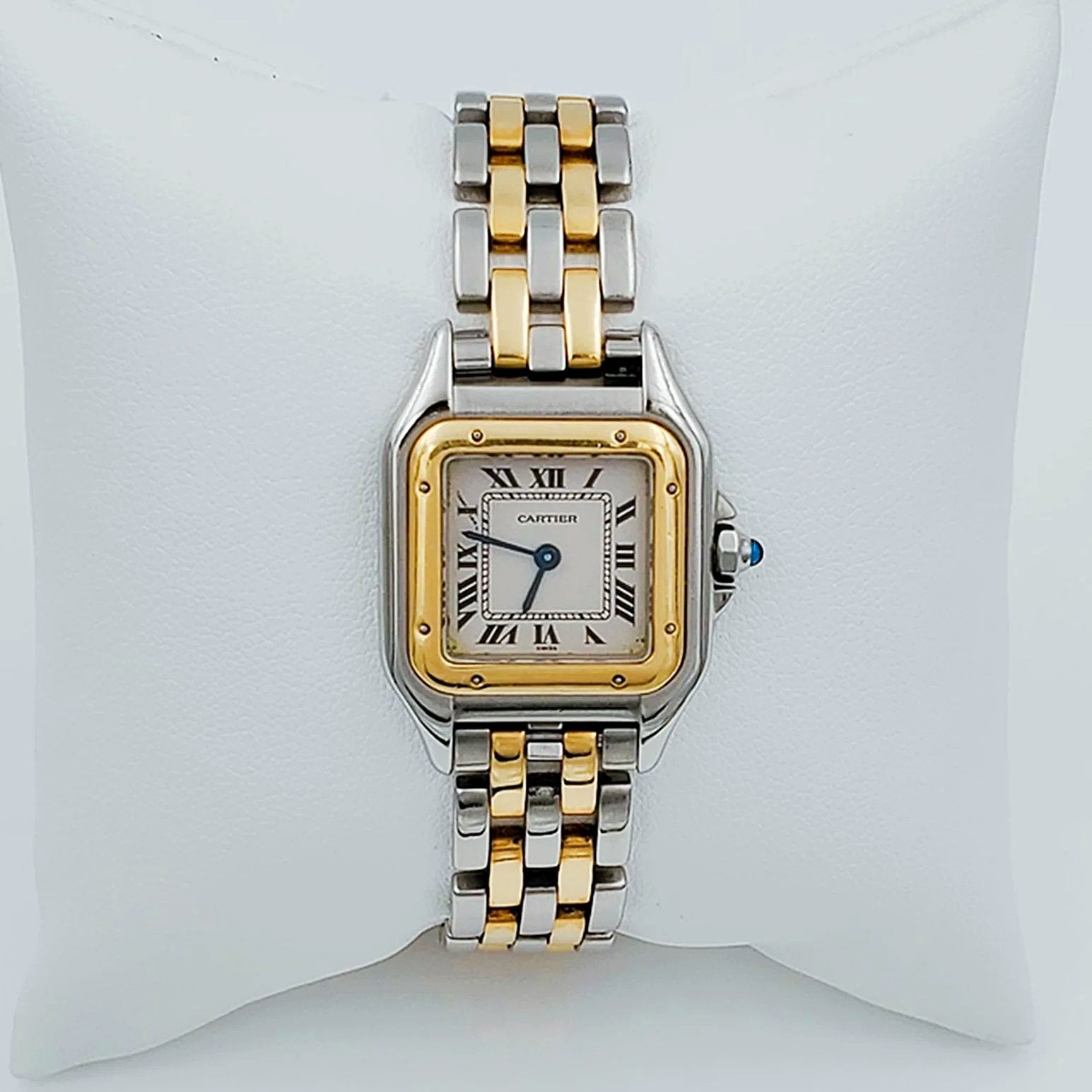 Ladies Small Cartier Panthere Watch in 18K Yellow Gold and Stainless Steel with White Dial. (Pre-Owned)