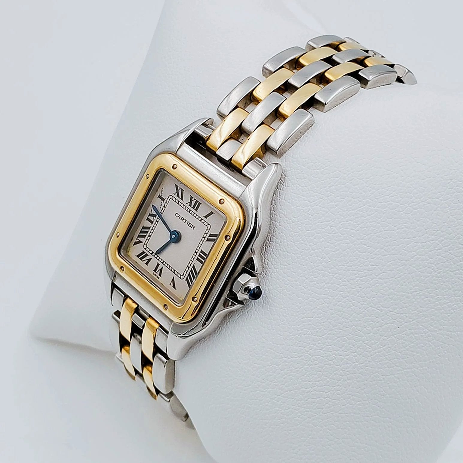 Ladies Small Cartier Panthere Watch in 18K Yellow Gold and Stainless Steel with White Dial. (Pre-Owned)