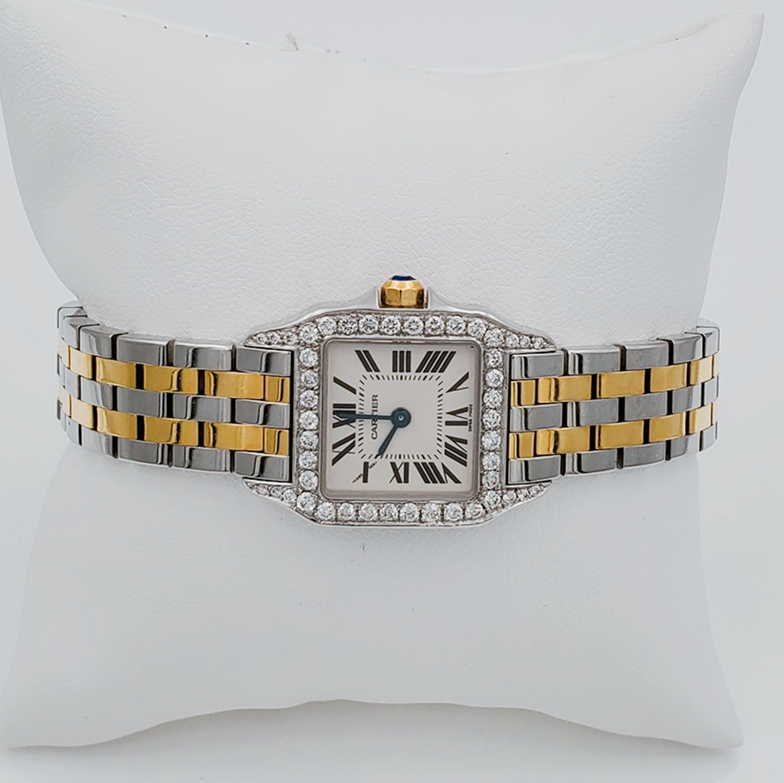 Ladies Small Cartier Santos Demoiselle 18K Yellow Gold / Stainless Steel Watch with Custom Diamond Bezel & Lugs. (Pre-Owned)