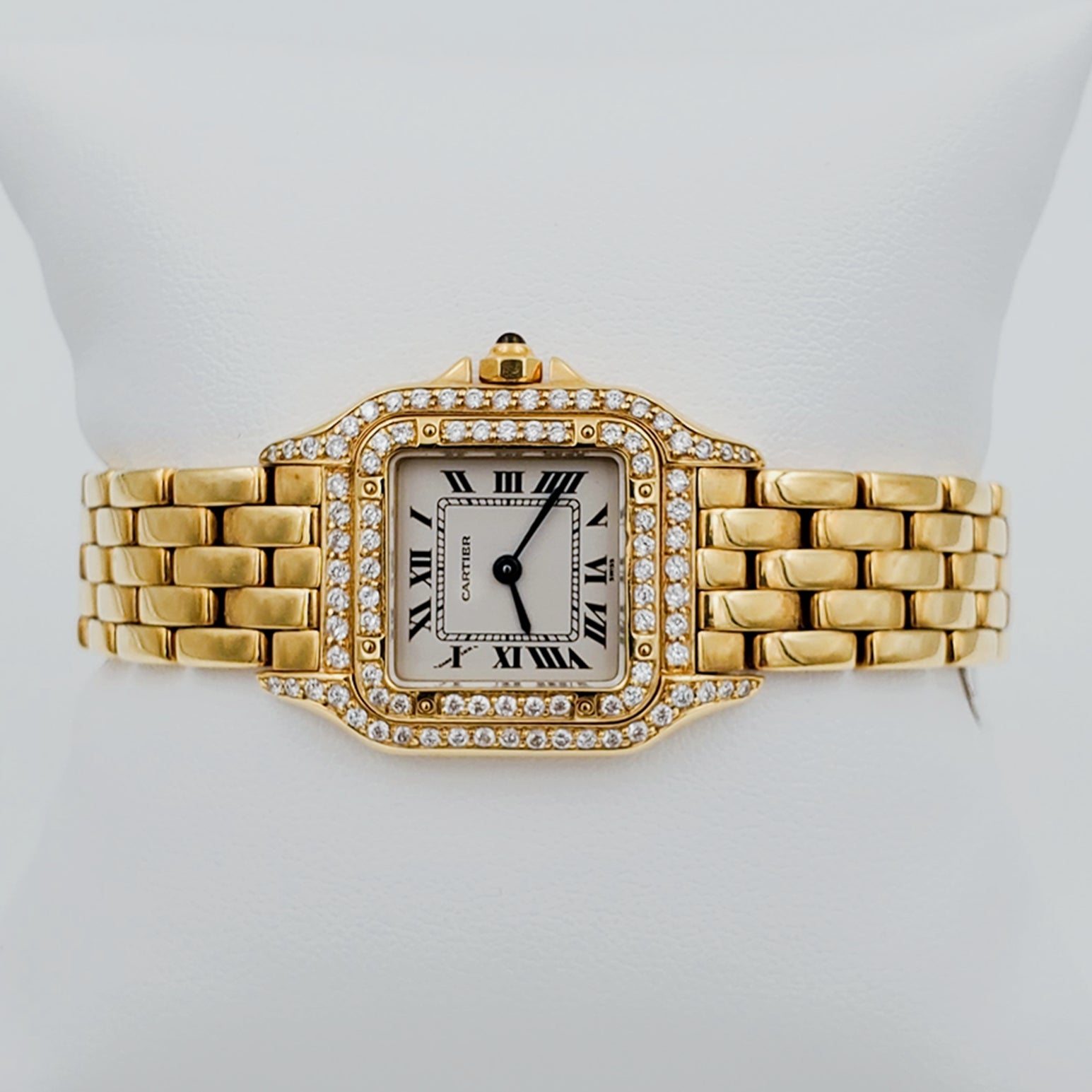 Ladies Small Cartier Panthere Polished 18K Solid Yellow Gold Watch with Custom Diamond Bezel. (Pre-Owned)