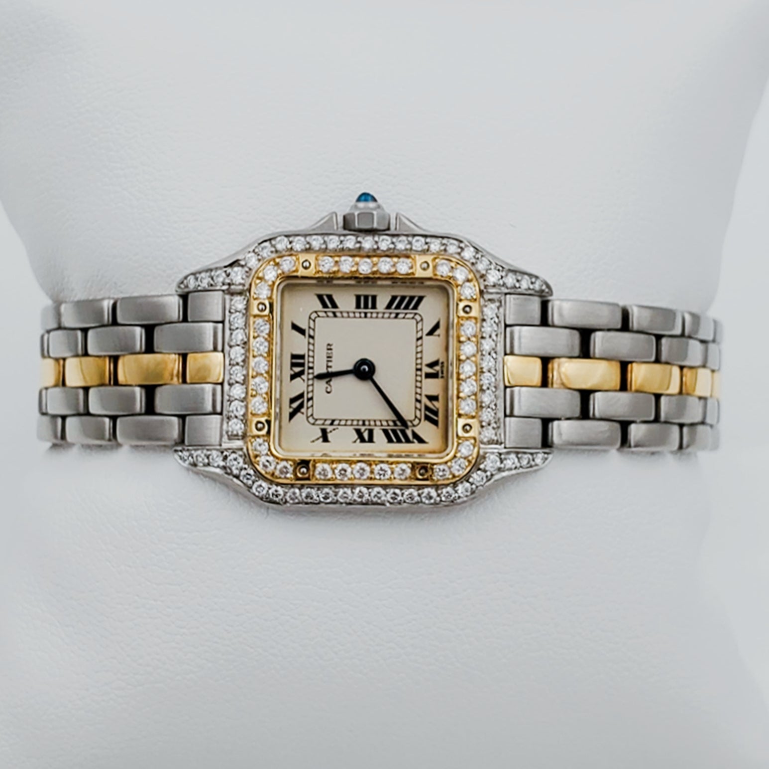 Ladies Small Cartier Panthere 22mm x 30mm Watch in 18K Yellow Gold / Stainless Steel with Diamond Bezel and White Dial. (Pre-Owned)