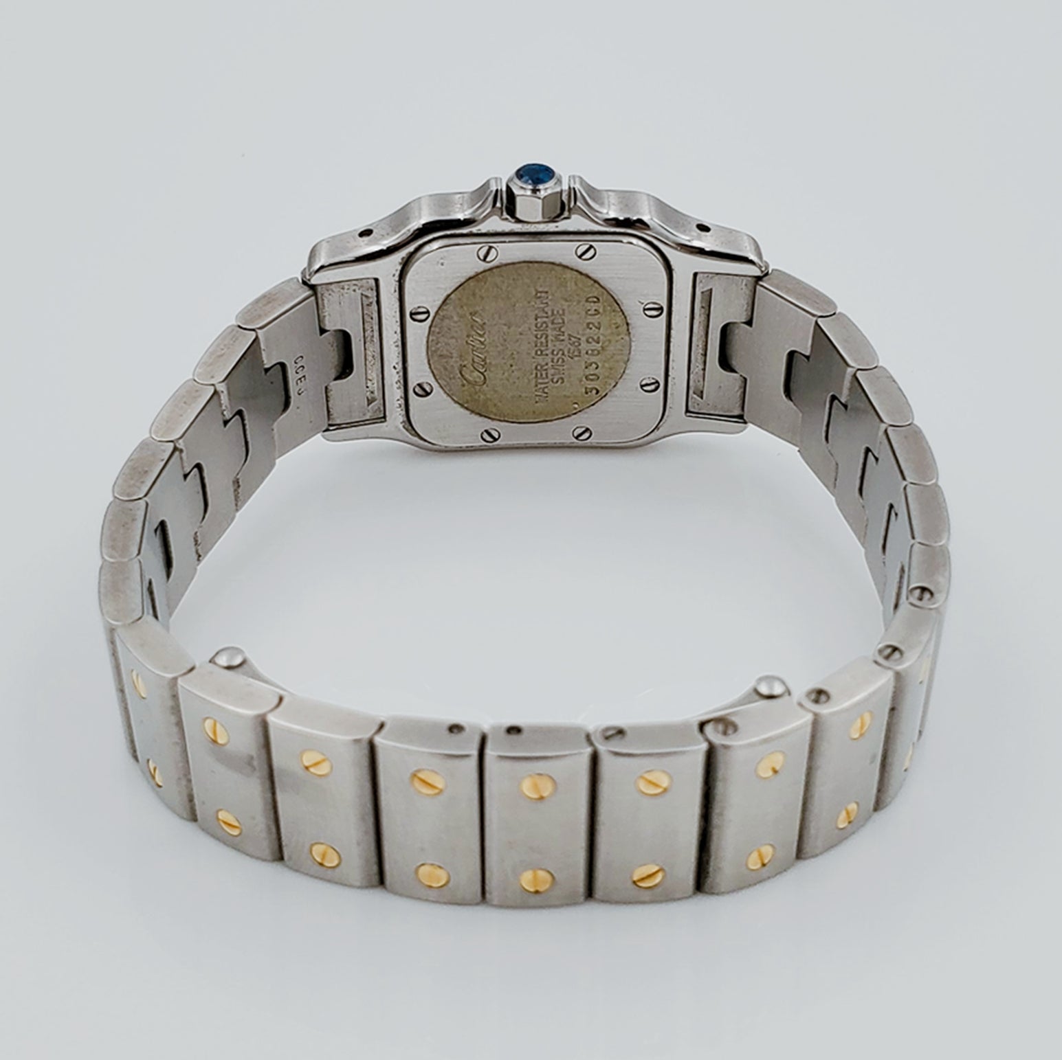 Ladies Medium Cartier Santos Watch in 18K Yellow Gold and Stainless Steel with White Dial. (Pre-Owned)