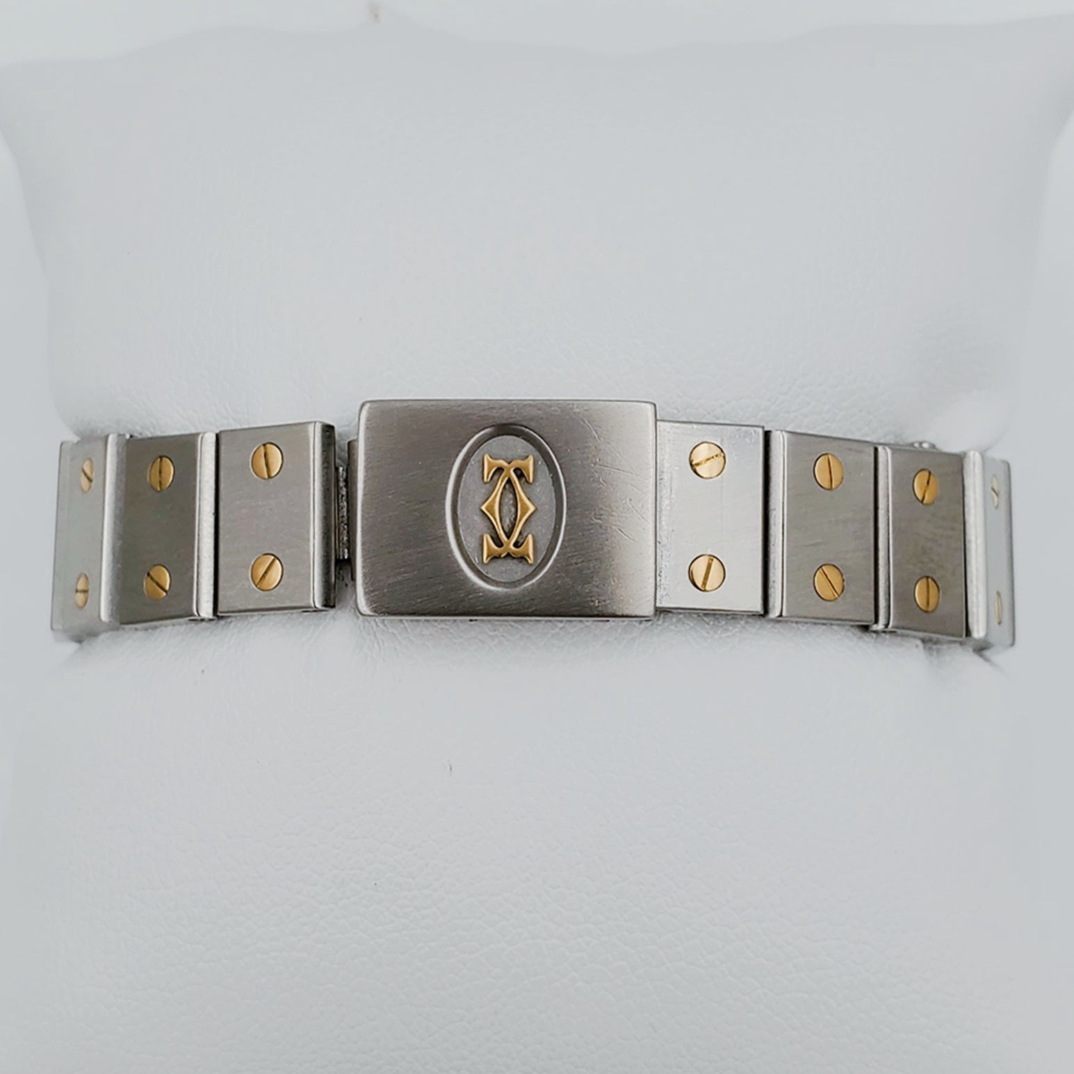 Ladies Medium Cartier Santos Watch in 18K Yellow Gold and Stainless Steel with White Dial. (Pre-Owned)