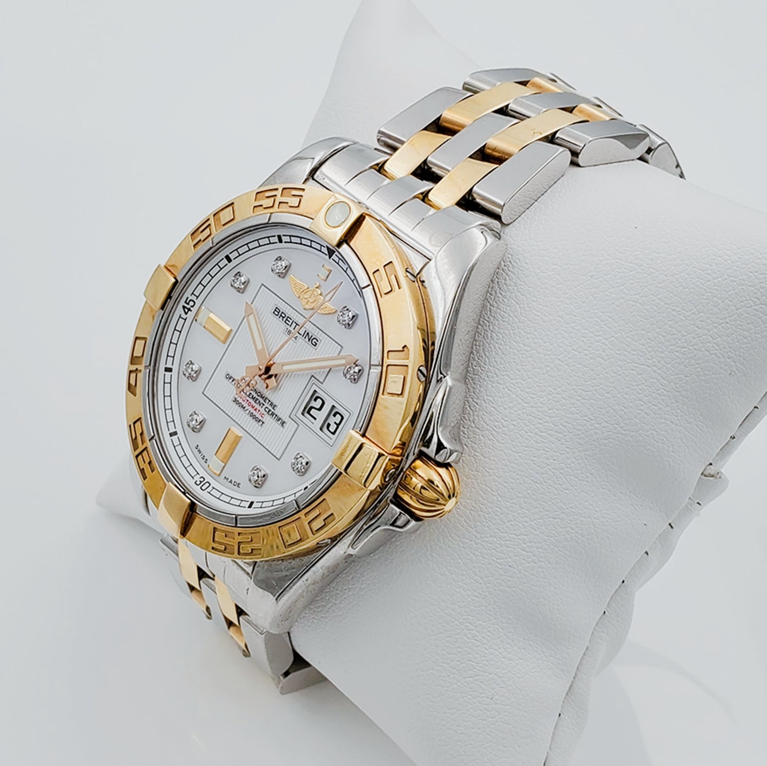 Men's Breitling C49350 Galactic 41mm 18K Yellow Gold / Stainless Steel Watch with Diamond Dial and Gold Bezel. (Pre-Owned)